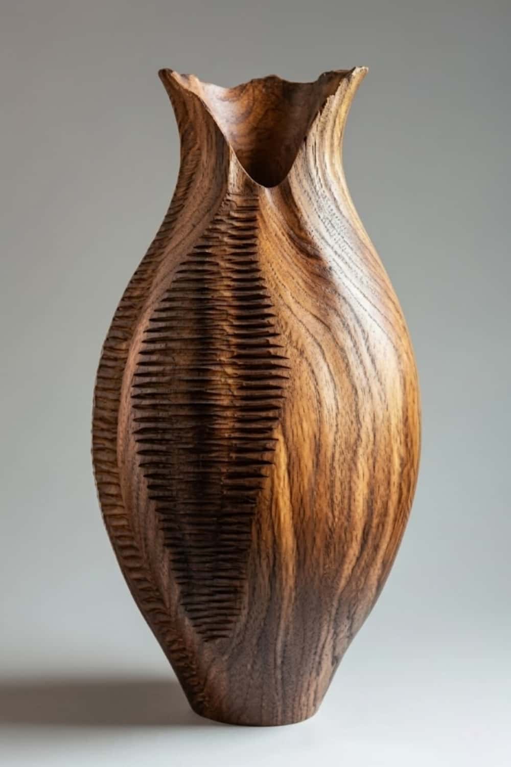 Artisanal Textured Wood Vase Sculpture | Unique Gift for Home Decoration