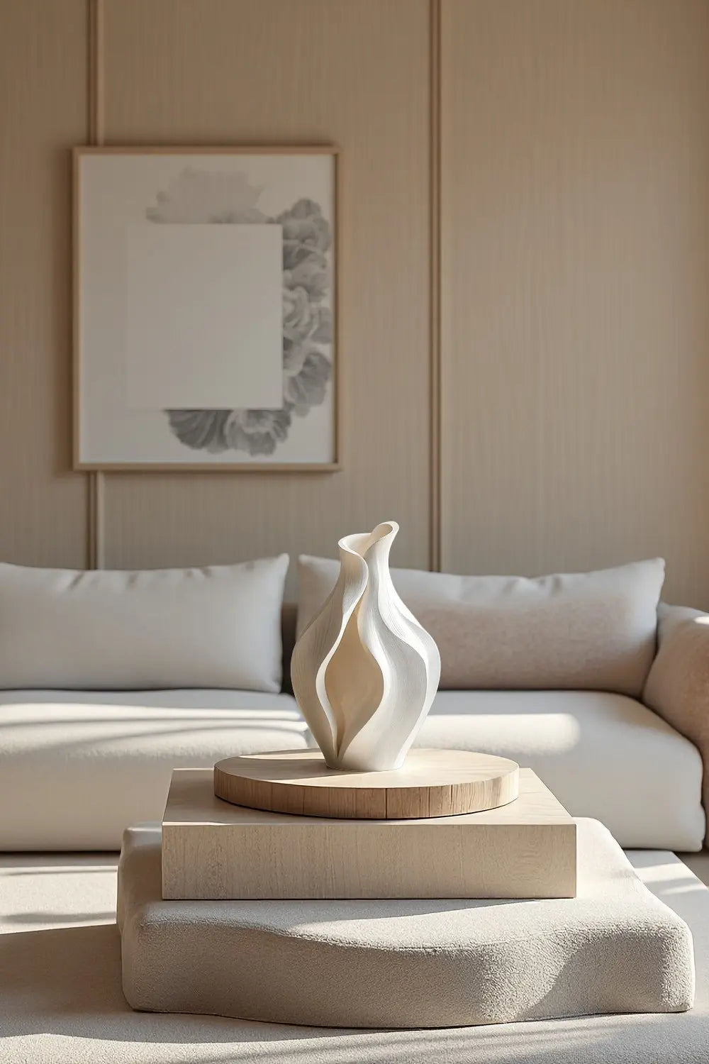 Artistic Sculptural Wood Vase | Modern Layered Wave Home Decor & Gift