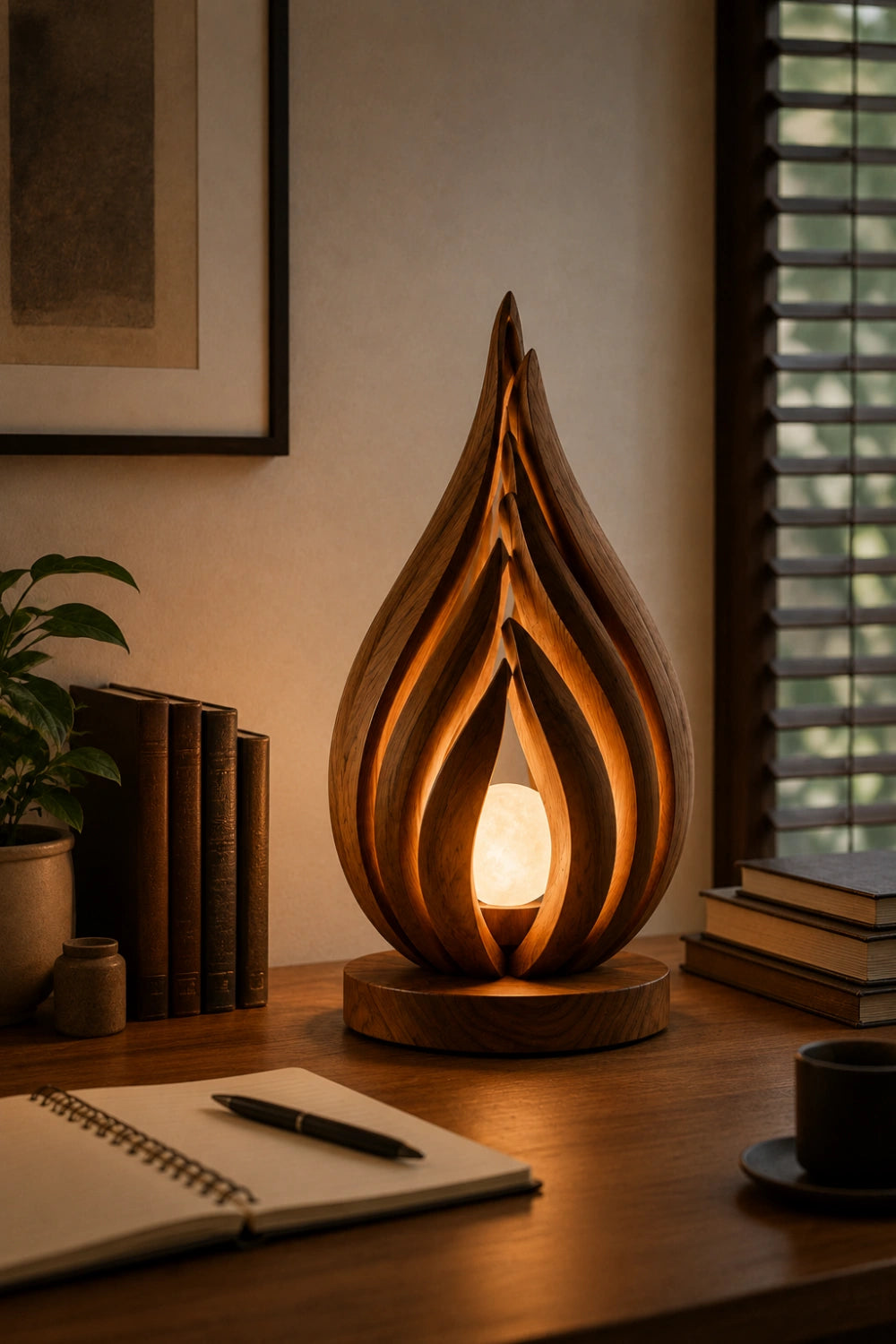 Lotus Bud Wooden Art Lamp | Sculptural Petal Mood Light for Home Decor