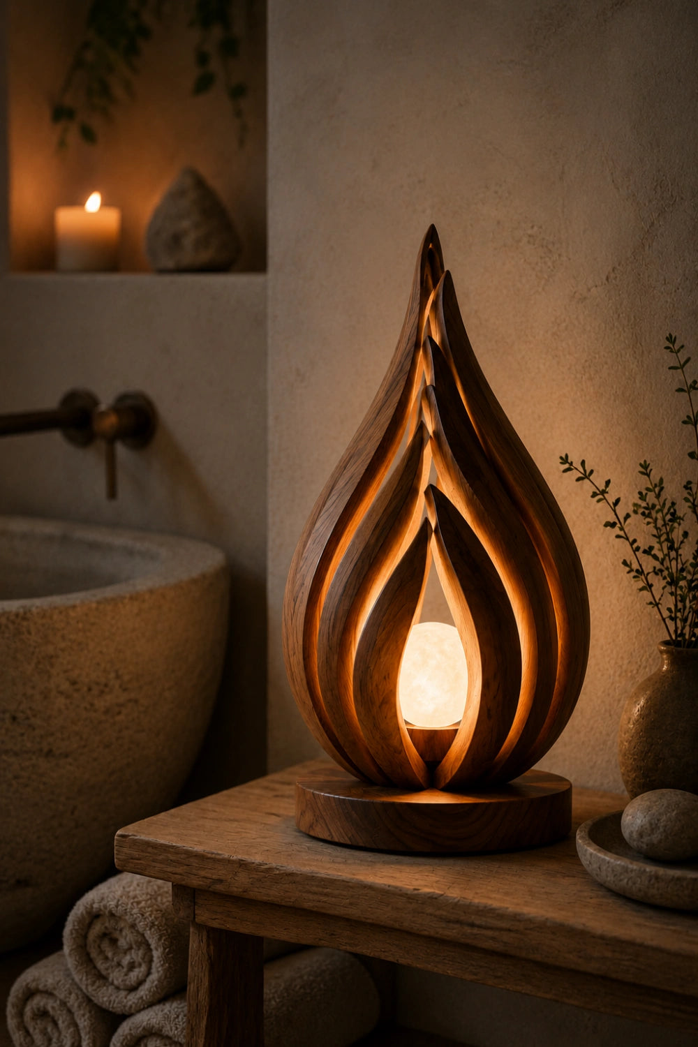 Lotus Bud Wooden Art Lamp | Sculptural Petal Mood Light for Home Decor