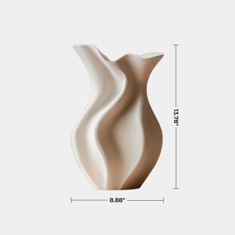 Wood Sculptural Rippled Wood Art Vase | Elegant Modern Home Decor Gift