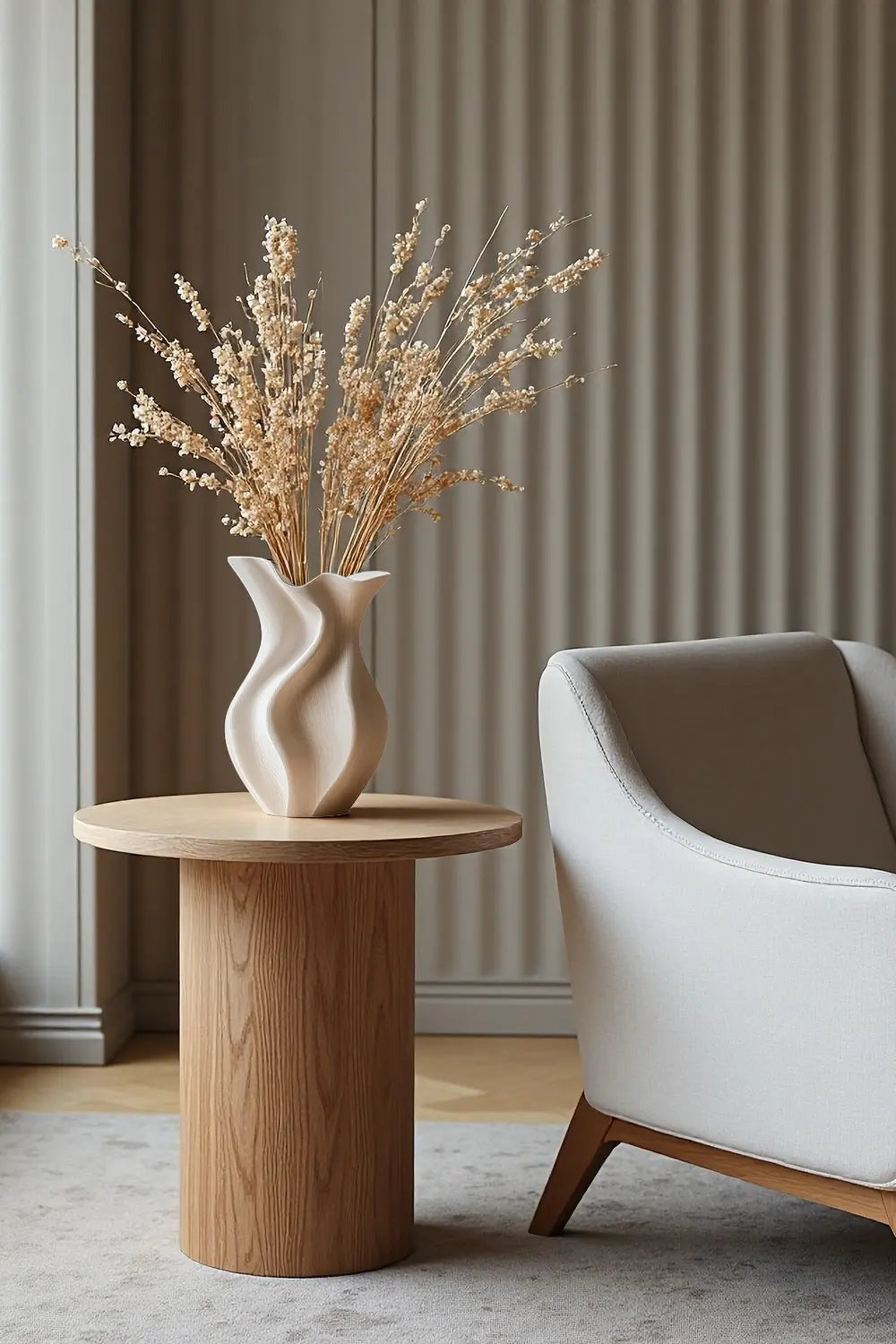 Wood Sculptural Rippled Wood Art Vase | Elegant Modern Home Decor Gift