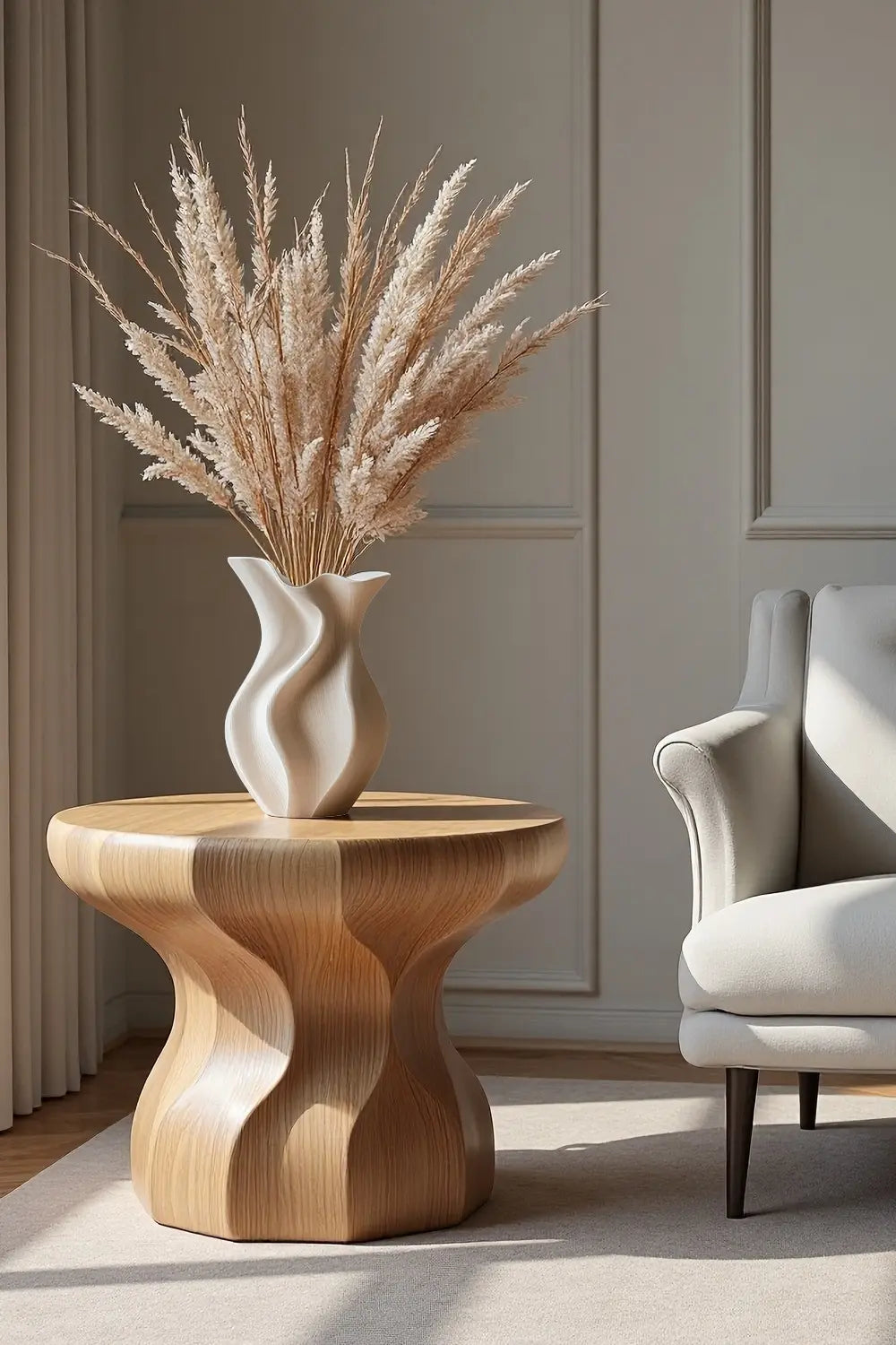 Wood Sculptural Rippled Wood Art Vase | Elegant Modern Home Decor Gift