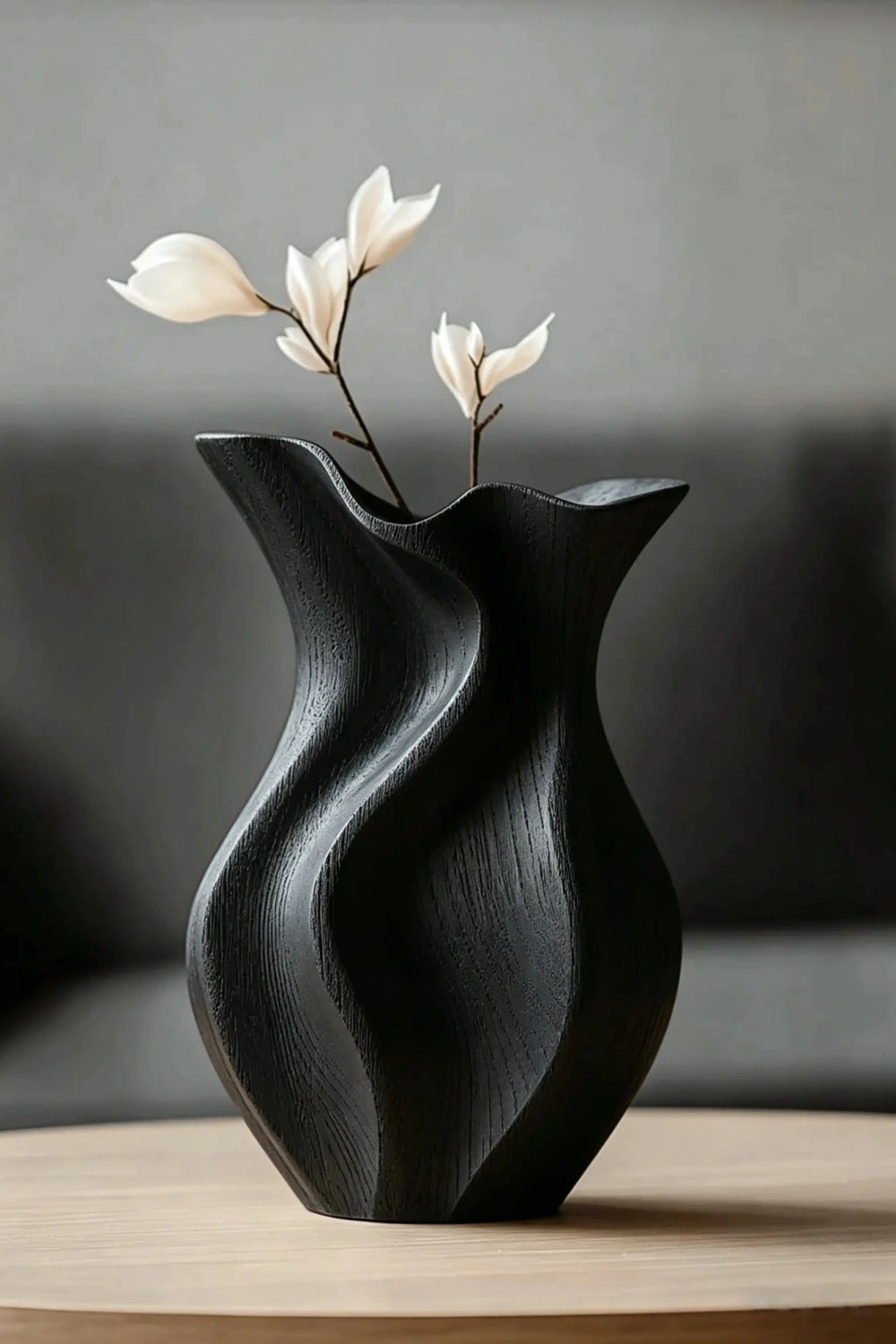 Wood Sculptural Rippled Wood Art Vase | Elegant Modern Home Decor Gift