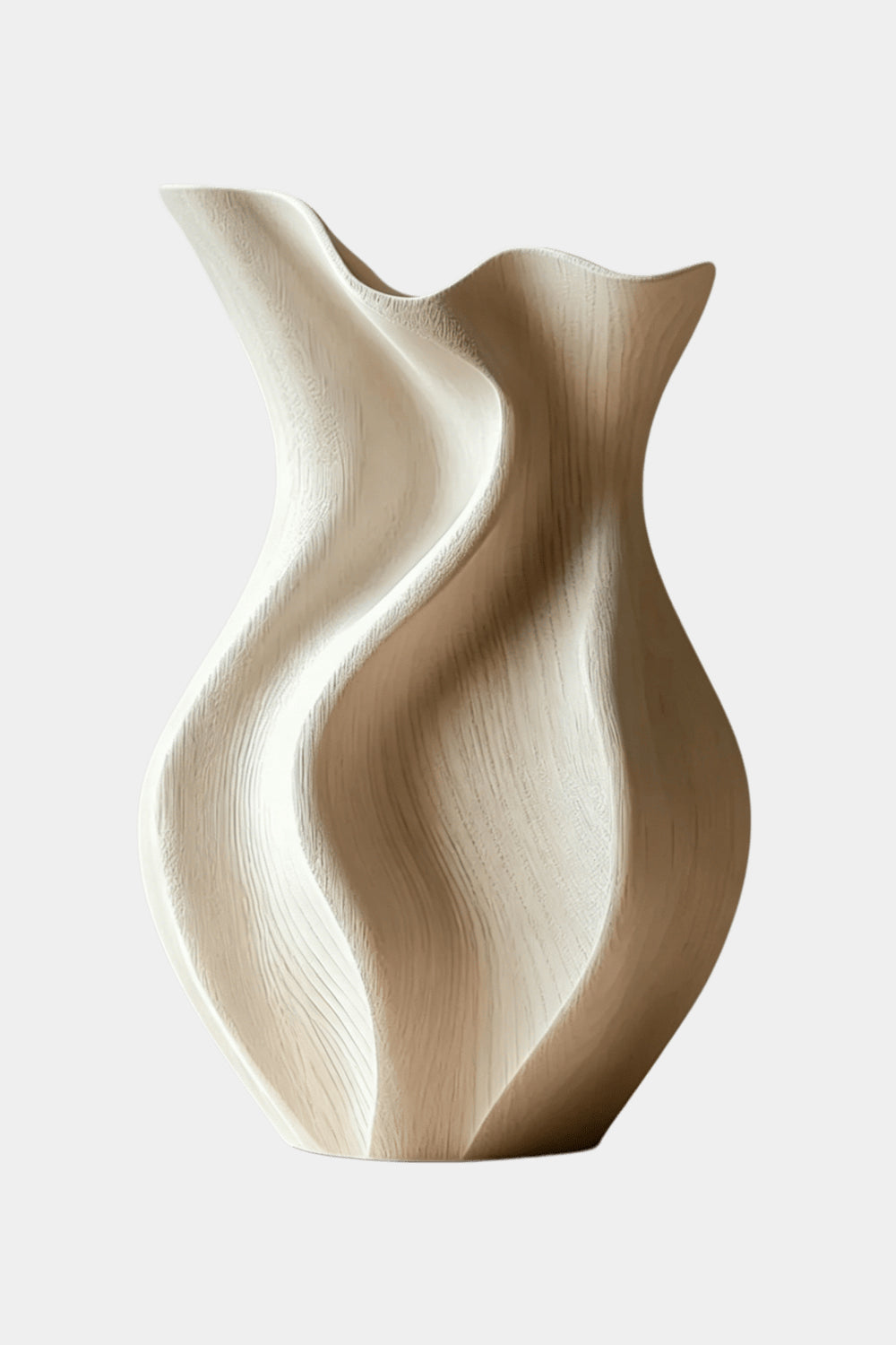 Wood Sculptural Rippled Wood Art Vase | Elegant Modern Home Decor Gift