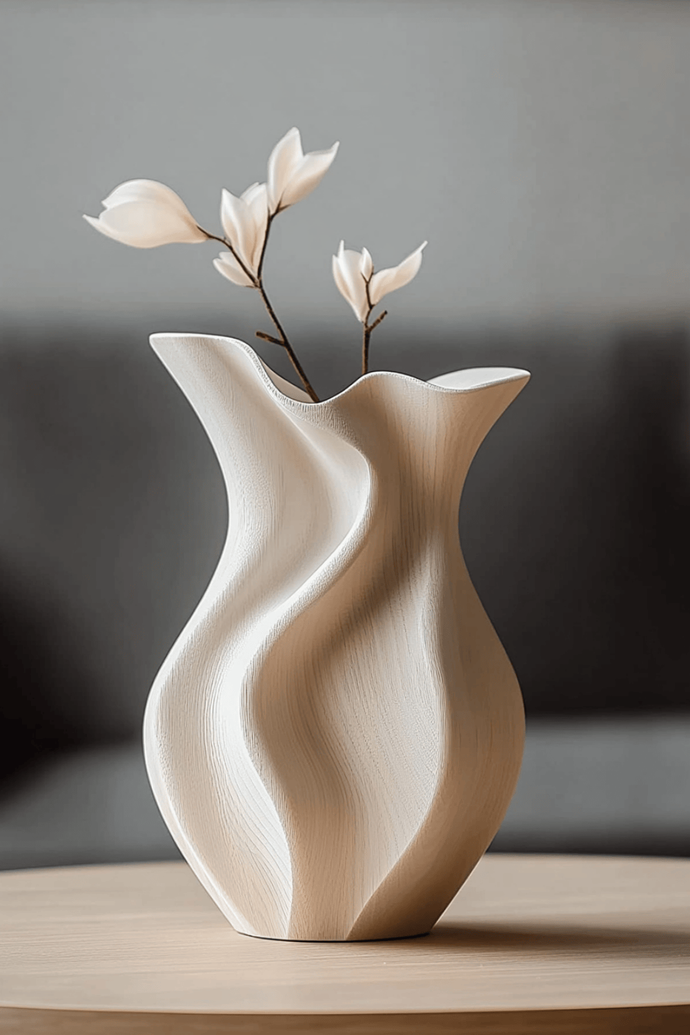 Wood Sculptural Rippled Wood Art Vase | Elegant Modern Home Decor Gift