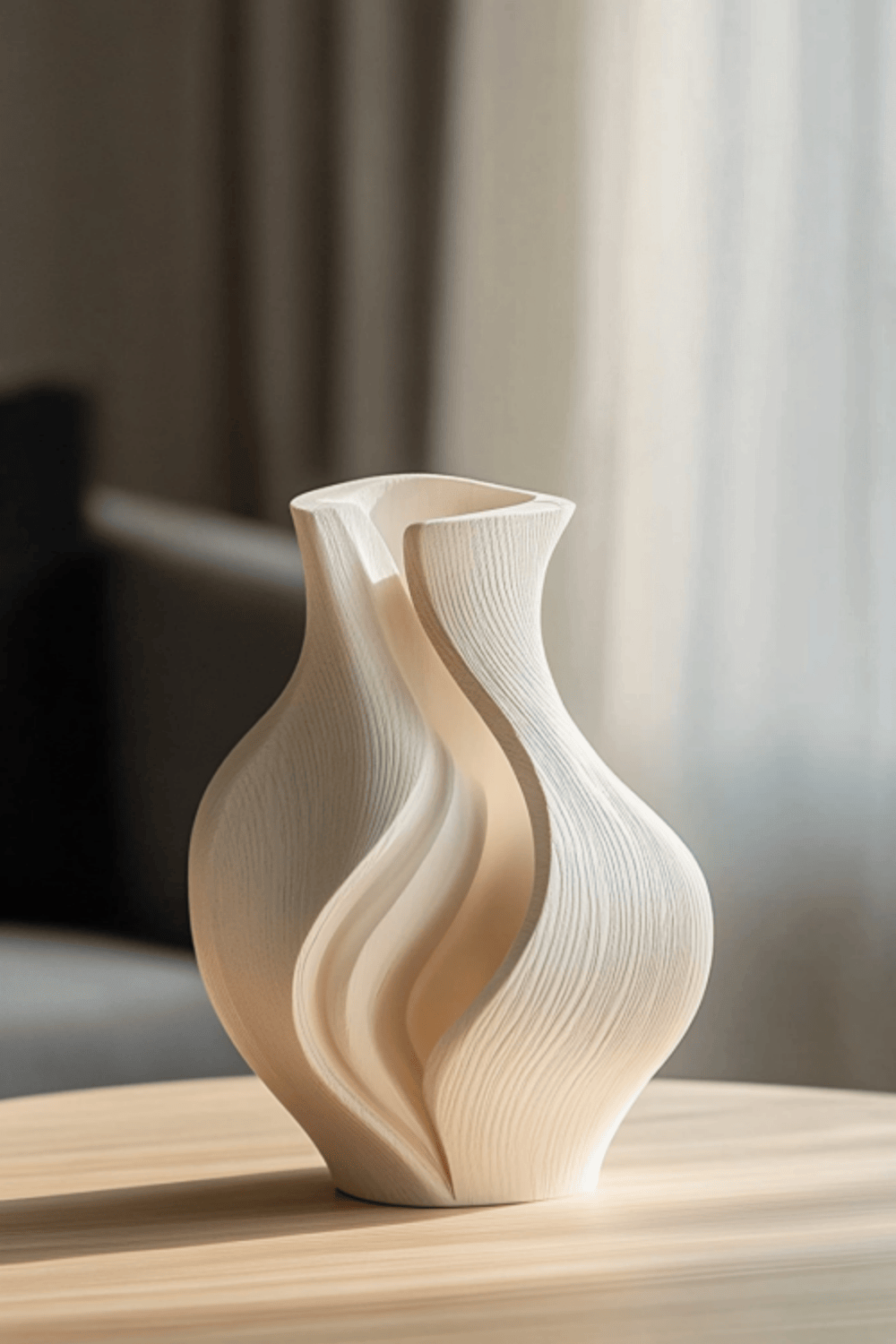 Curved Natural Wood Vase Sculpture | Organic Earthy Accent for Shelf Decor
