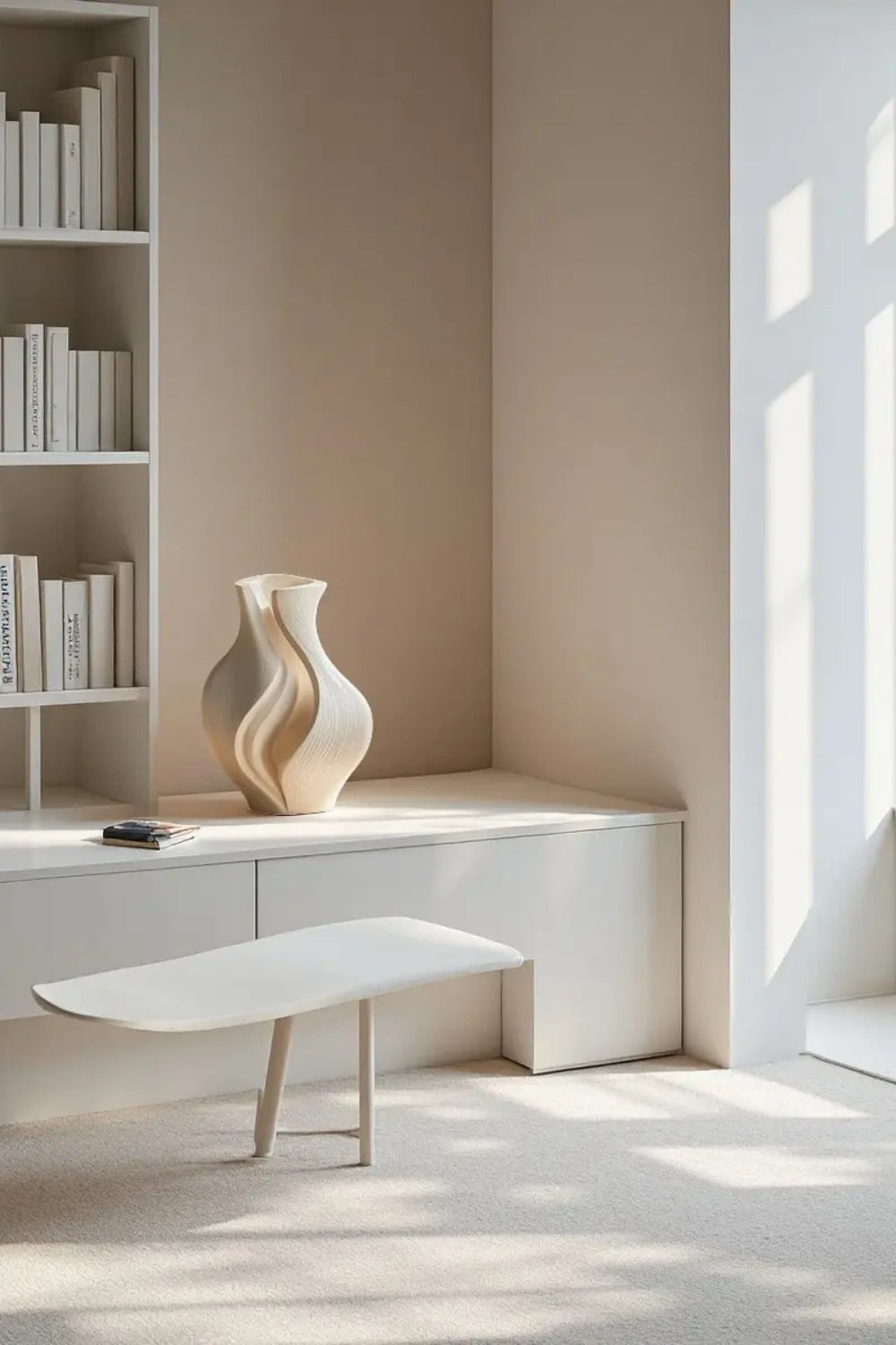 Curved Natural Wood Vase Sculpture | Organic Earthy Accent for Shelf Decor