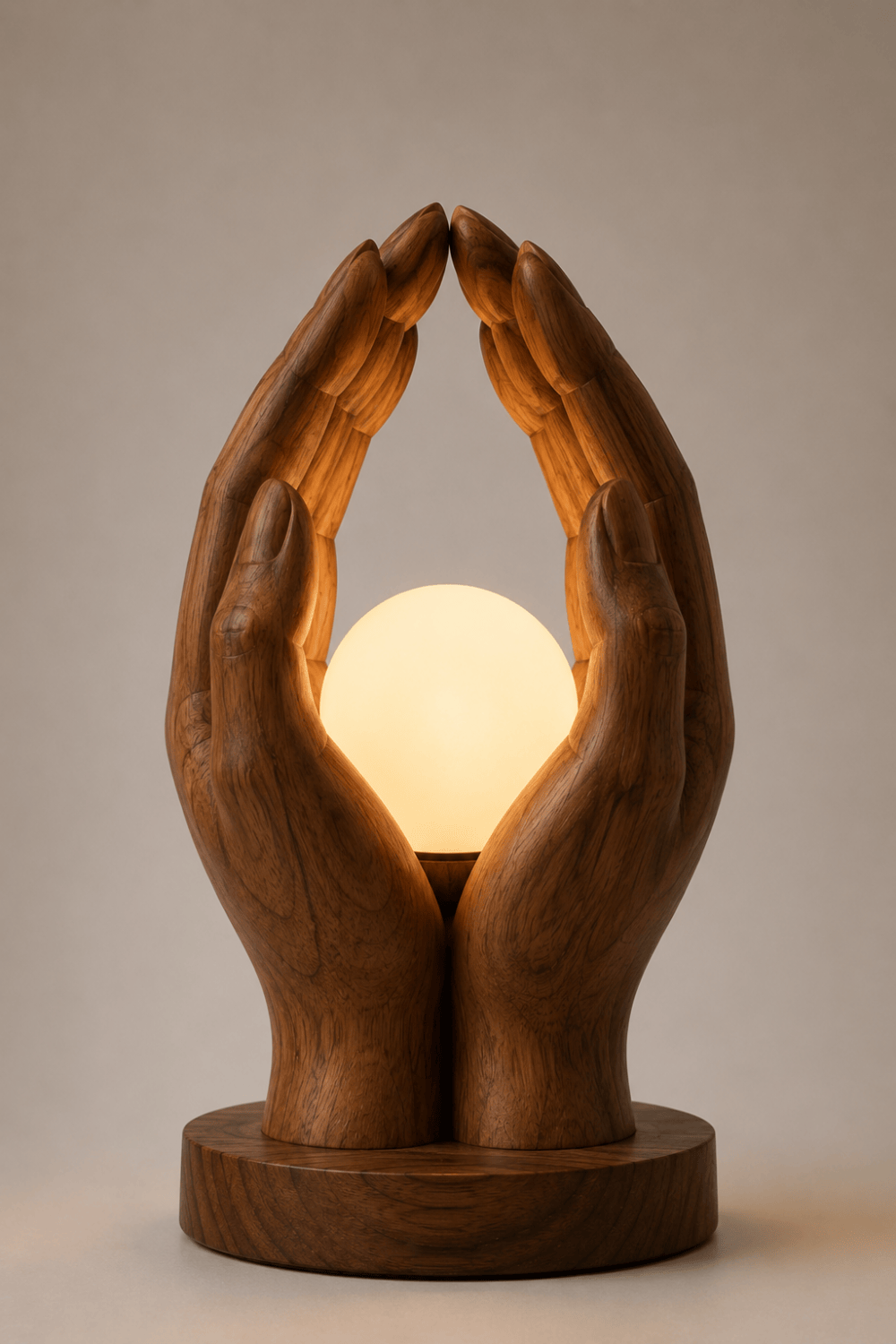 Creative Wood Cupped Hands Lamp | Unique Orb Light for Home Decoration