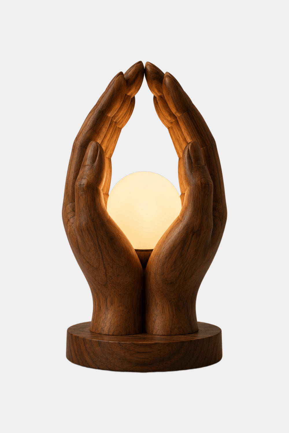 Creative Wood Cupped Hands Lamp | Unique Orb Light for Home Decoration