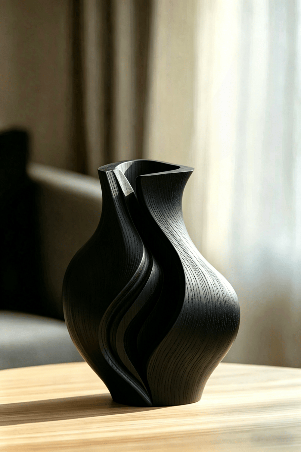 Curved Natural Wood Vase Sculpture | Organic Earthy Accent for Shelf Decor