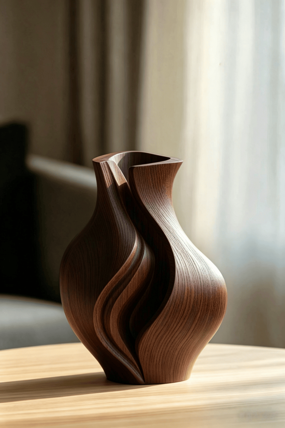 Curved Natural Wood Vase Sculpture | Organic Earthy Accent for Shelf Decor