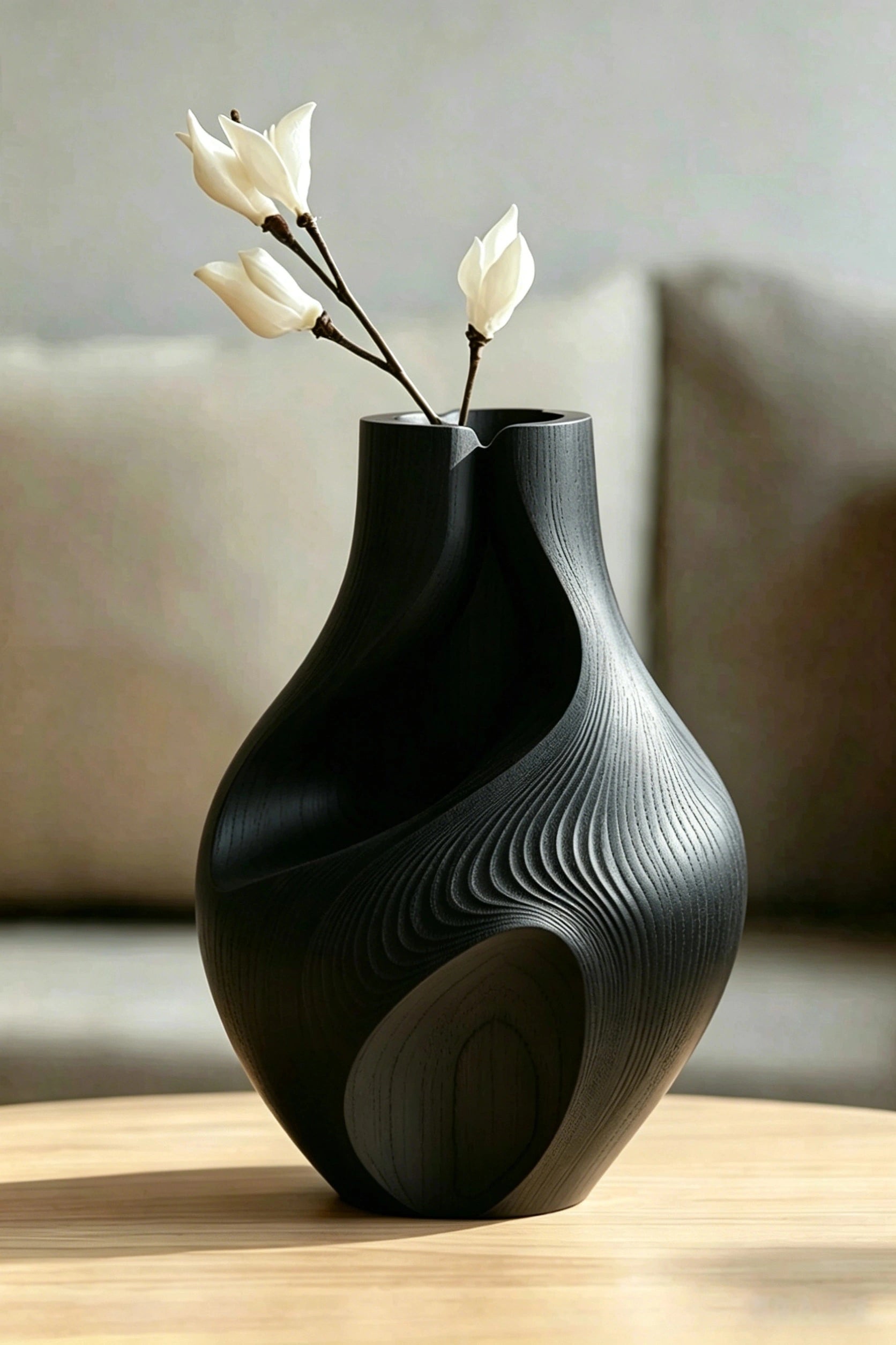 Abstract Wood Vase Sculpture, Modern Handcrafted Decor Statement Piece
