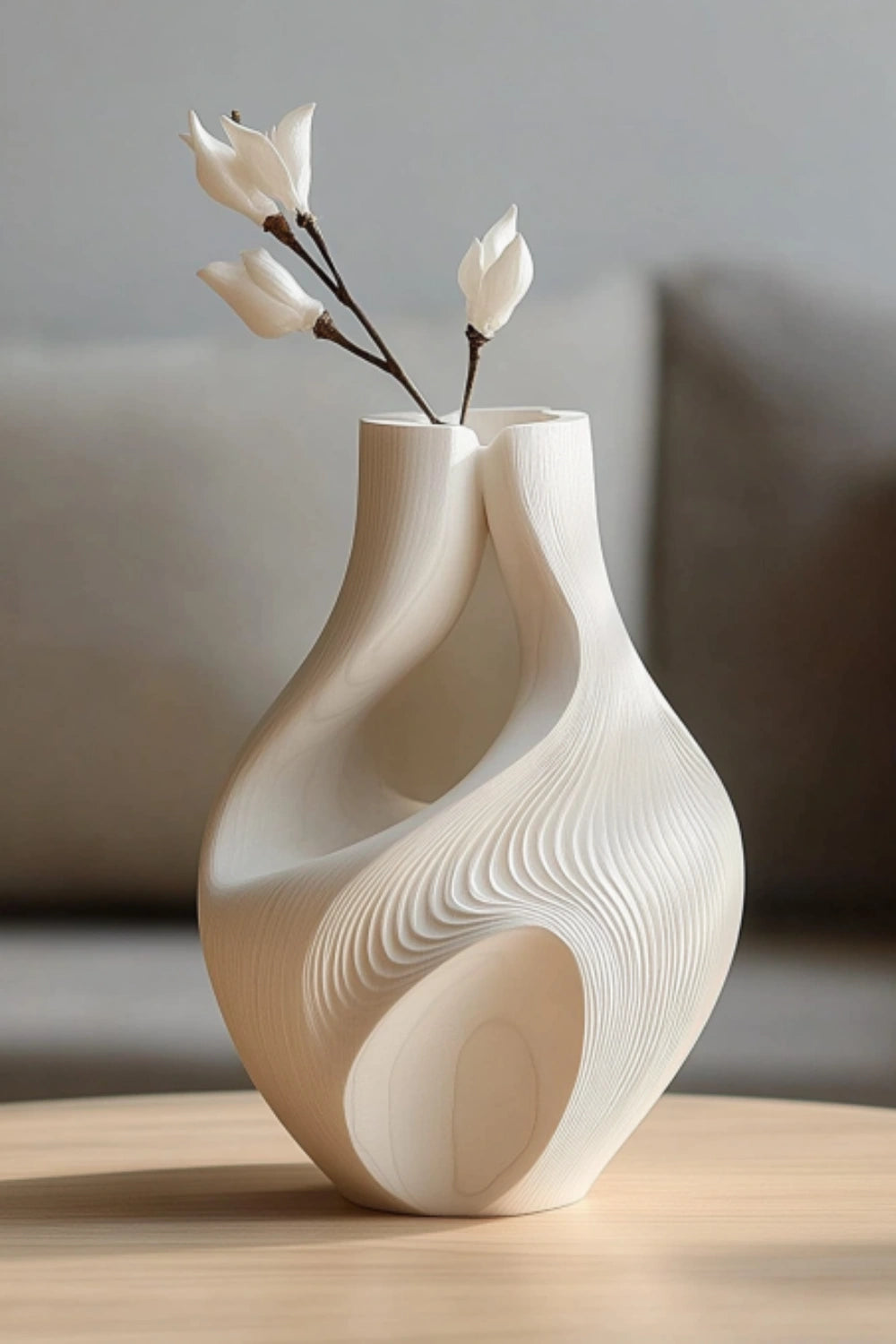 Abstract Wood Vase Sculpture, Modern Handcrafted Decor Statement Piece