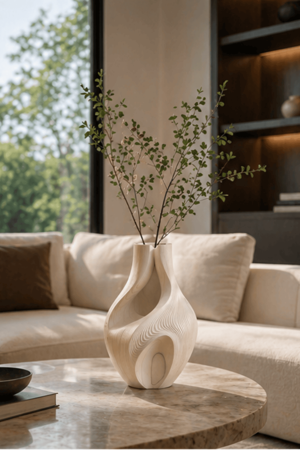Abstract Wood Vase Sculpture, Modern Handcrafted Decor Statement Piece