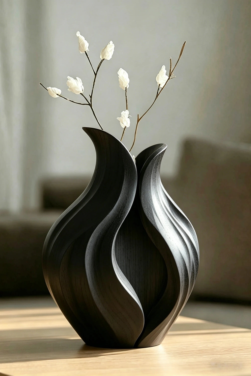 Artistic Petal Wood Vase | Sculptural Wave Decoration & Elegant Home Gift