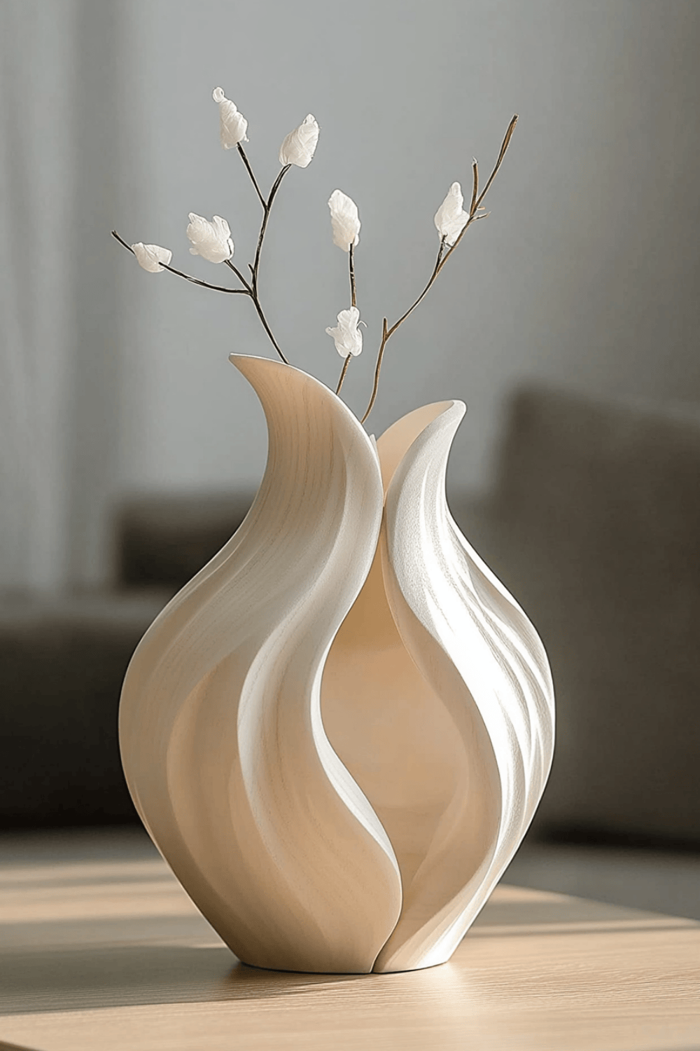Artistic Petal Wood Vase | Sculptural Wave Decoration & Elegant Home Gift