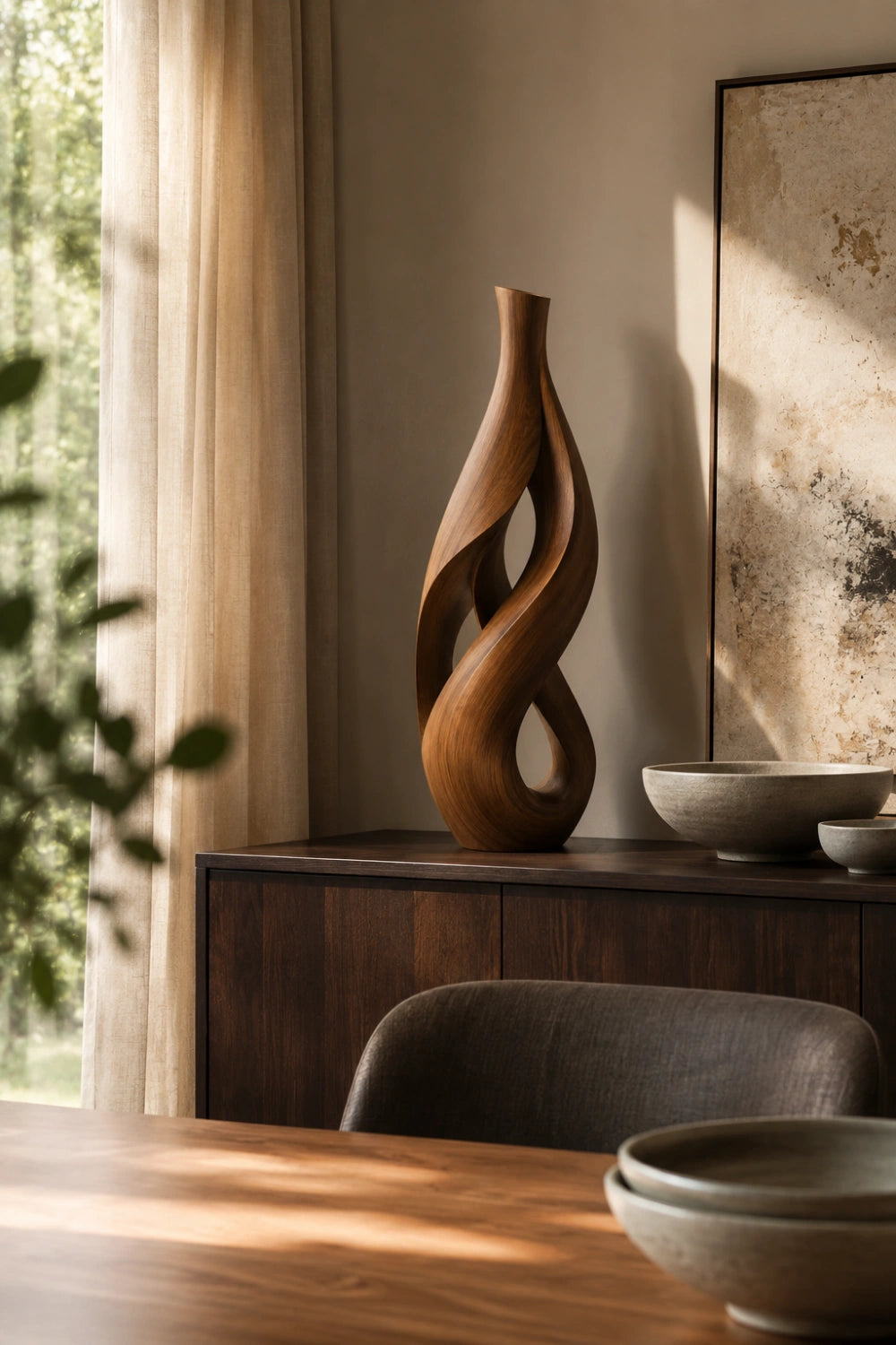 Abstract Twisted Wood Vase Sculpture | Modern Slender Home Decor & Unique Space Gift