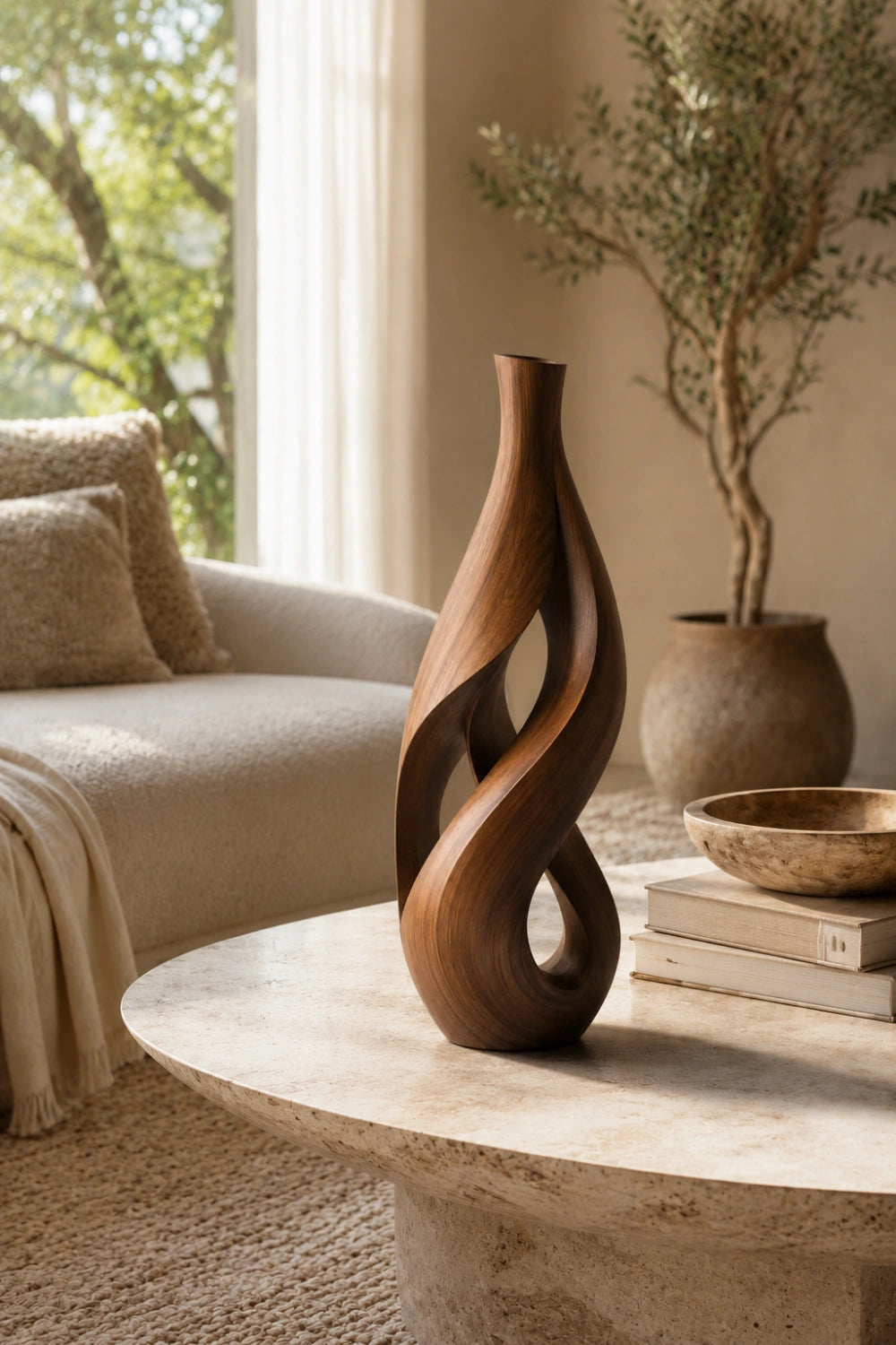 Abstract Twisted Wood Vase Sculpture | Modern Slender Home Decor & Unique Space Gift