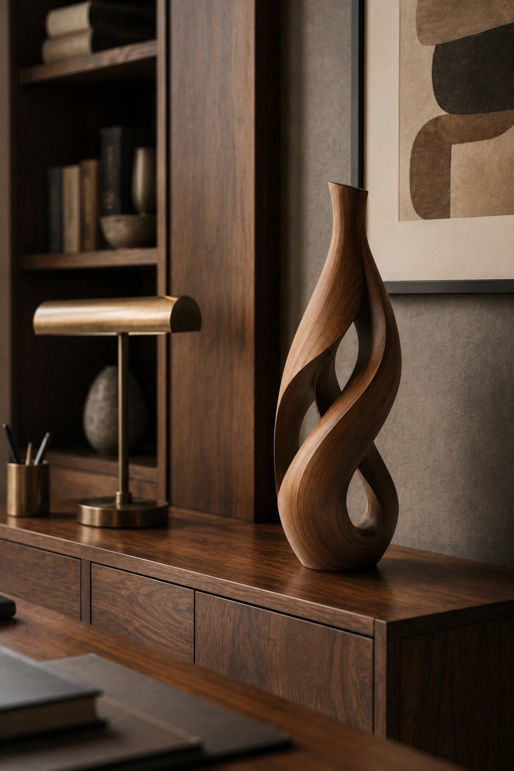 Abstract Twisted Wood Vase Sculpture | Modern Slender Home Decor & Unique Space Gift