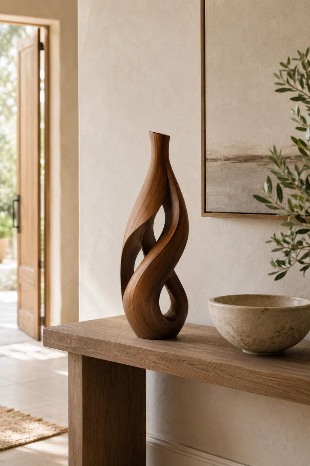 Abstract Twisted Wood Vase Sculpture | Modern Slender Home Decor & Unique Space Gift