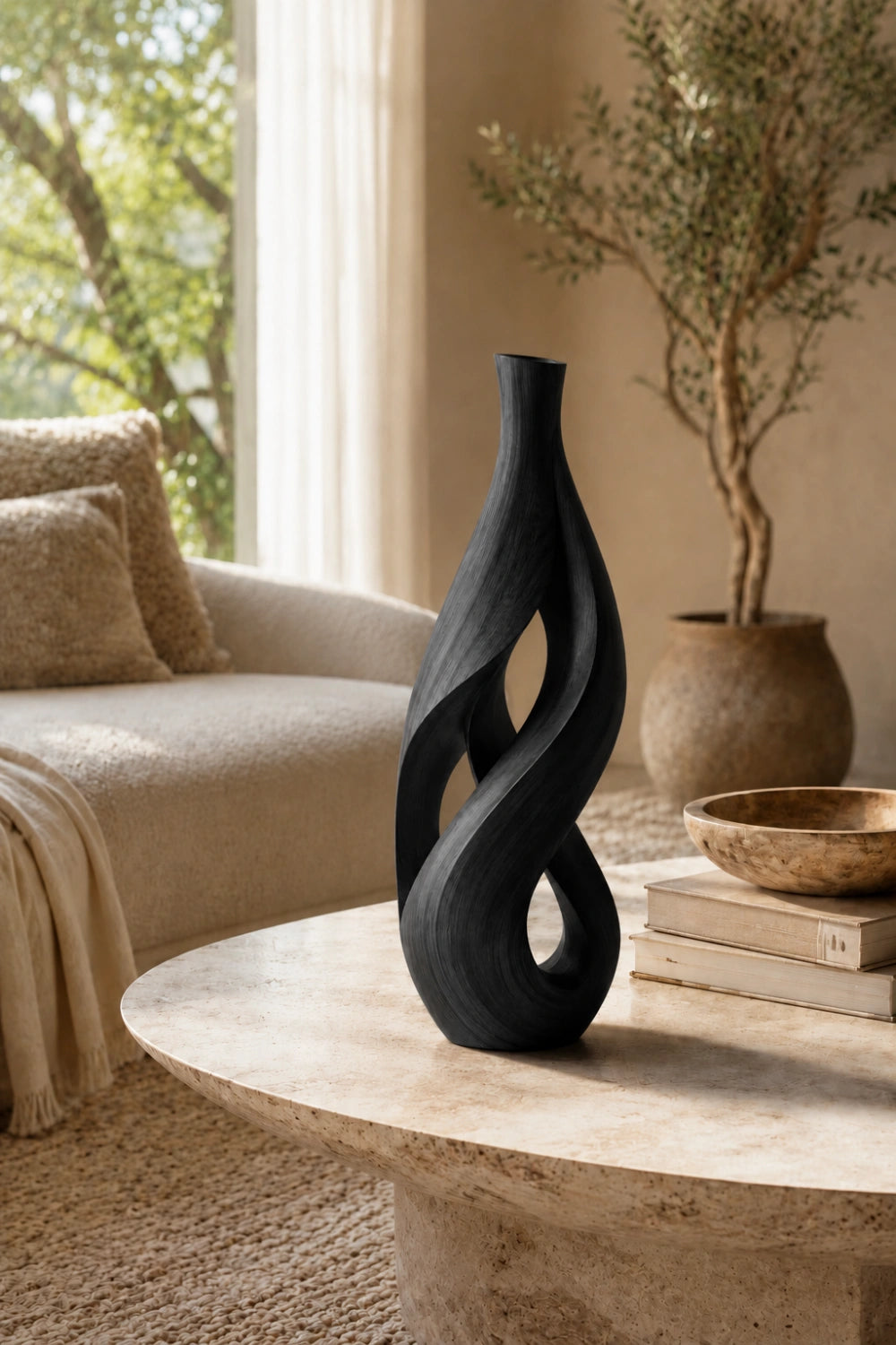 Abstract Twisted Wood Vase Sculpture | Modern Slender Home Decor & Unique Space Gift