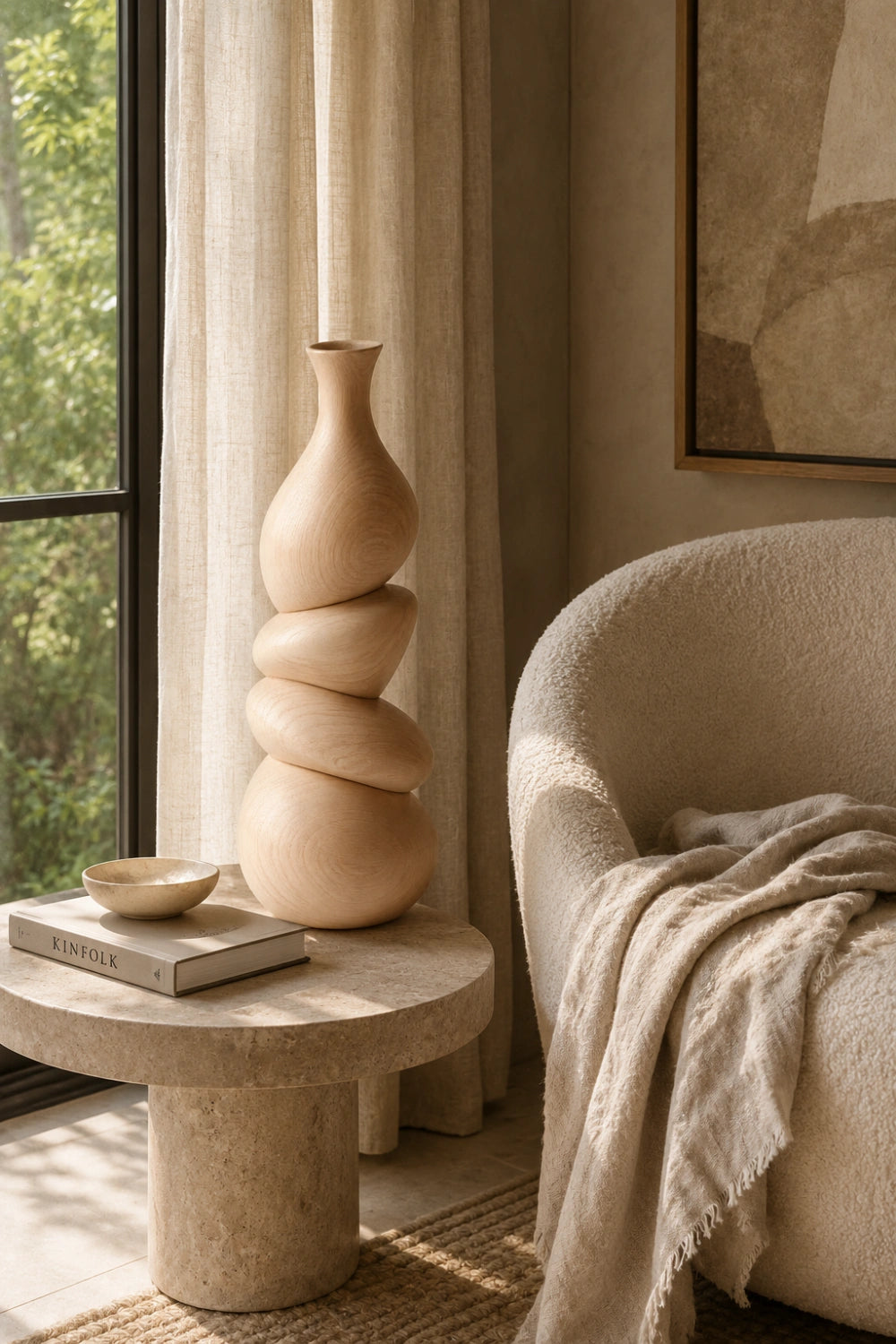 Stacked River Stone Wood Vase | Japandi Space Decoration | Creative Ornamental Gift