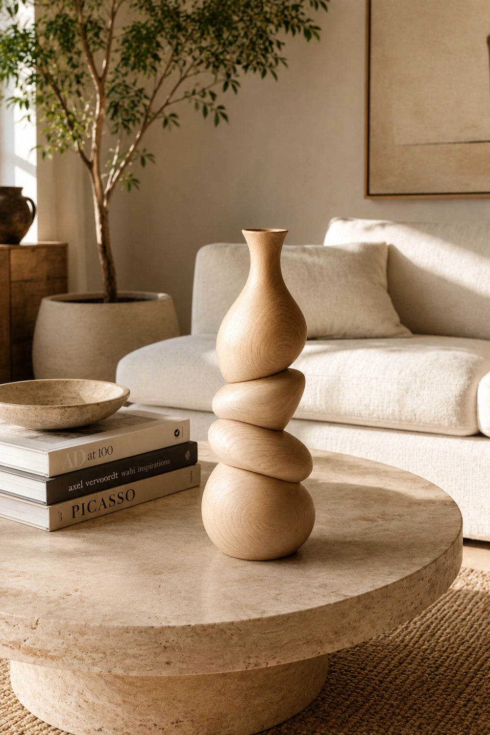 Stacked River Stone Wood Vase | Japandi Space Decoration | Creative Ornamental Gift