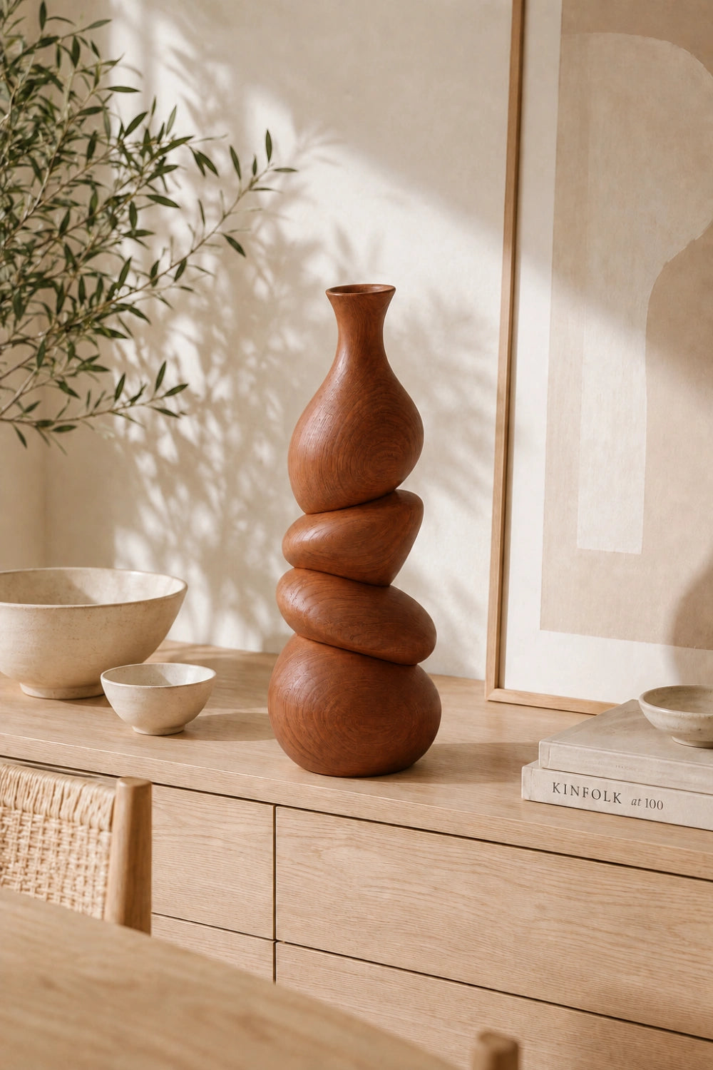 Stacked River Stone Wood Vase | Japandi Space Decoration | Creative Ornamental Gift