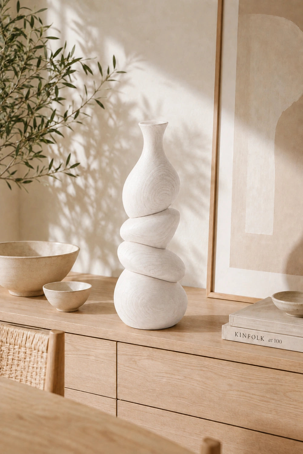 Stacked River Stone Wood Vase | Japandi Space Decoration | Creative Ornamental Gift