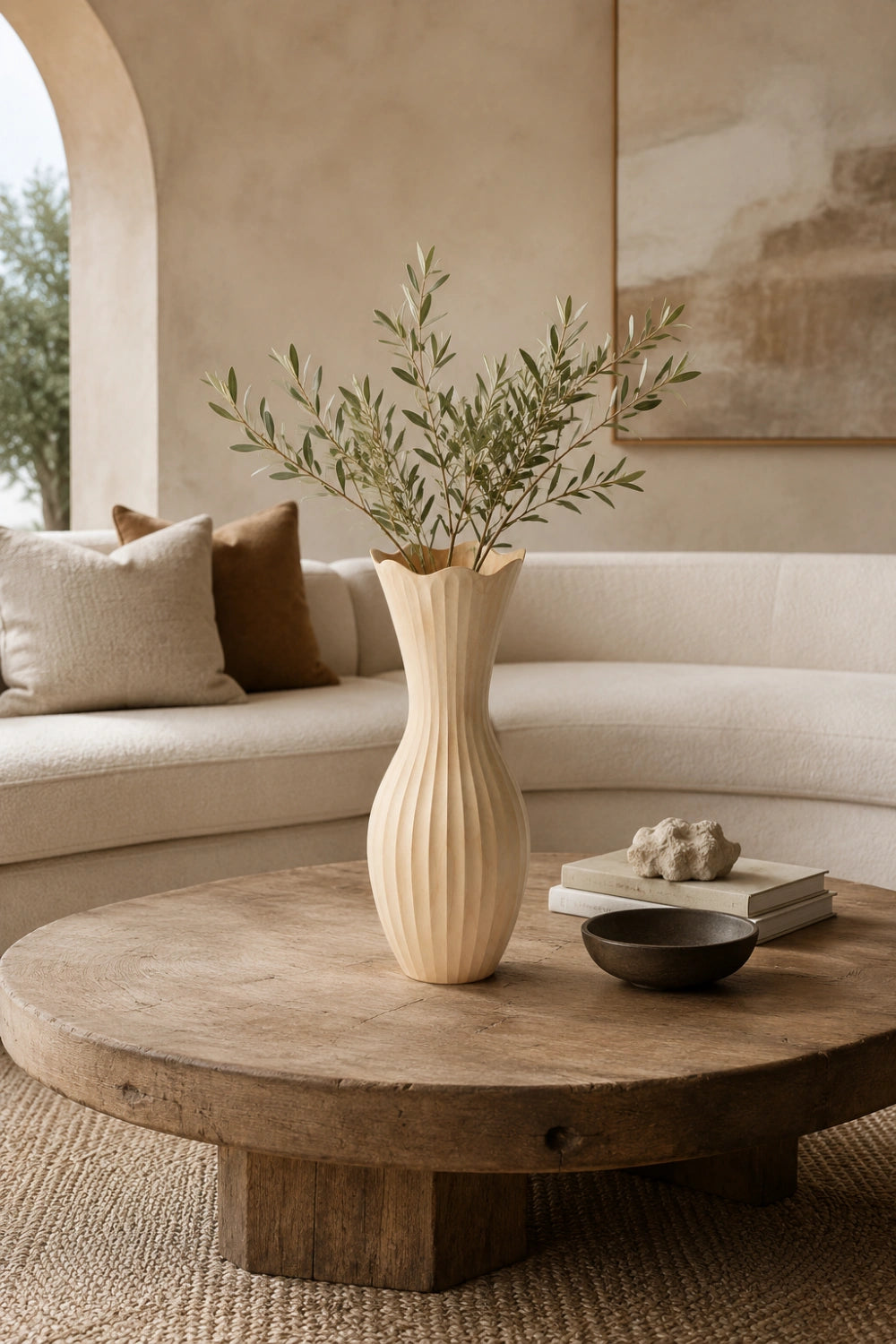Scalloped Fluted Wood Vase | Wavy Ribbed Home Decoration | Unique Space Gift