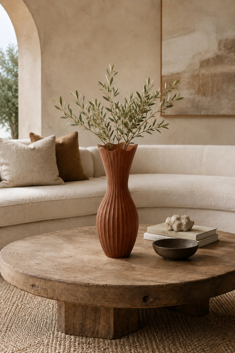 Scalloped Fluted Wood Vase | Wavy Ribbed Home Decoration | Unique Space Gift
