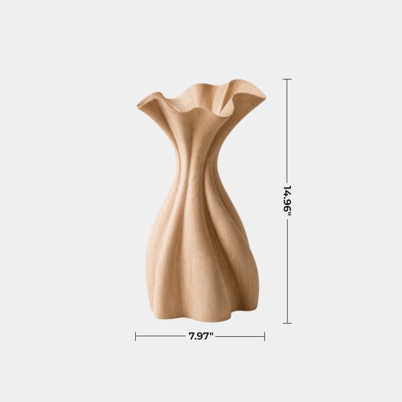 Flowing Pleated Wood Vase Sculpture | Aesthetic Gift for Modern Space Decor