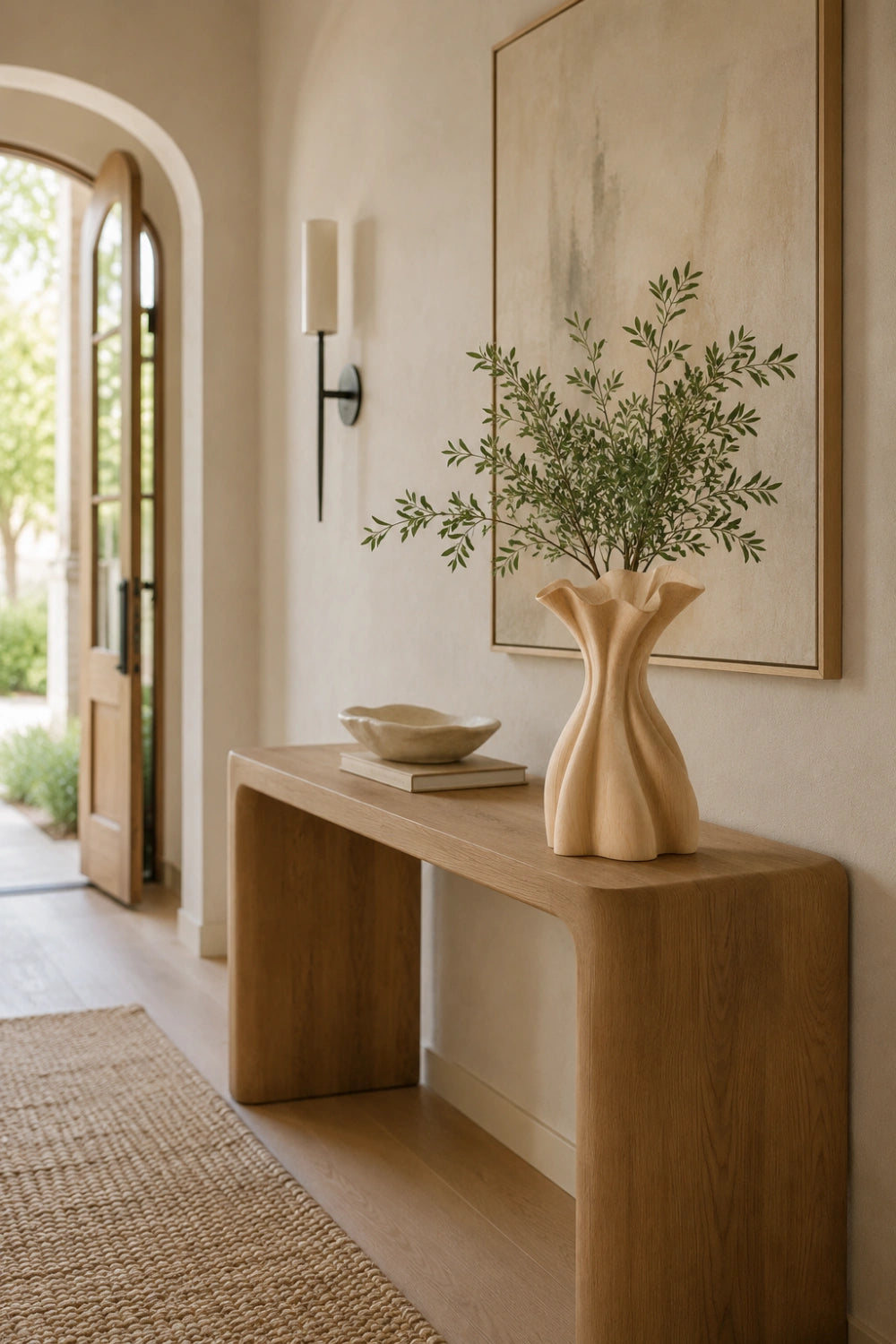 Flowing Pleated Wood Vase Sculpture | Aesthetic Gift for Modern Space Decor