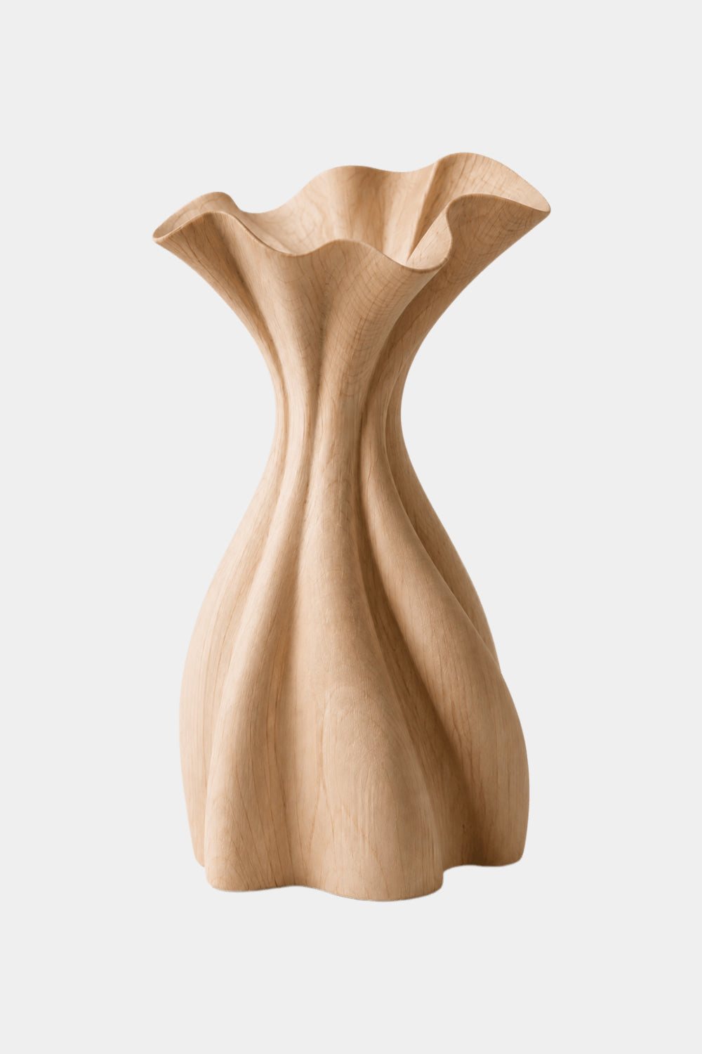Flowing Pleated Wood Vase Sculpture | Aesthetic Gift for Modern Space Decor