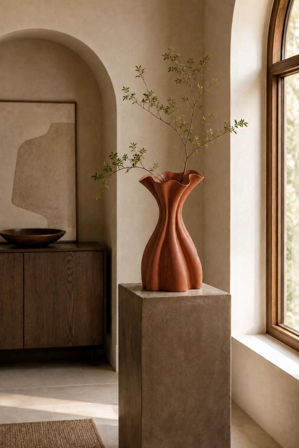 Flowing Pleated Wood Vase Sculpture | Aesthetic Gift for Modern Space Decor