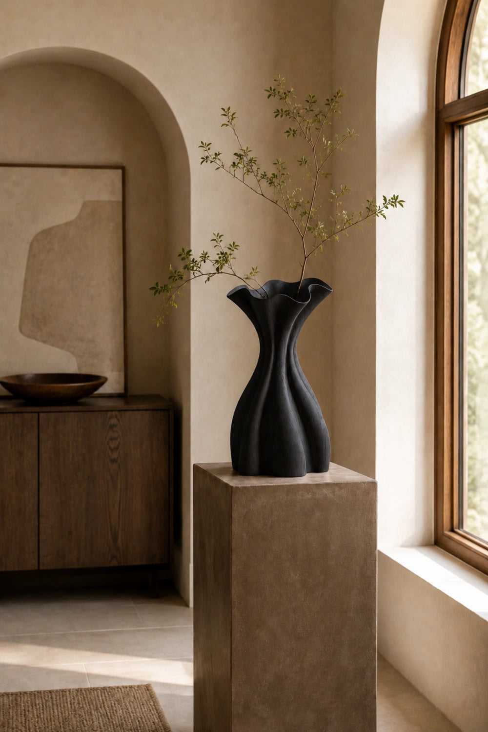 Flowing Pleated Wood Vase Sculpture | Aesthetic Gift for Modern Space Decor