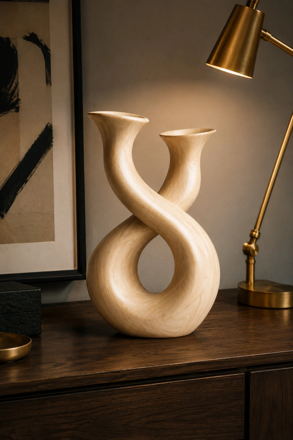 Modern Infinity Loop Wood Vase | Aesthetic Double Neck Sculpture | Space Decor Gift
