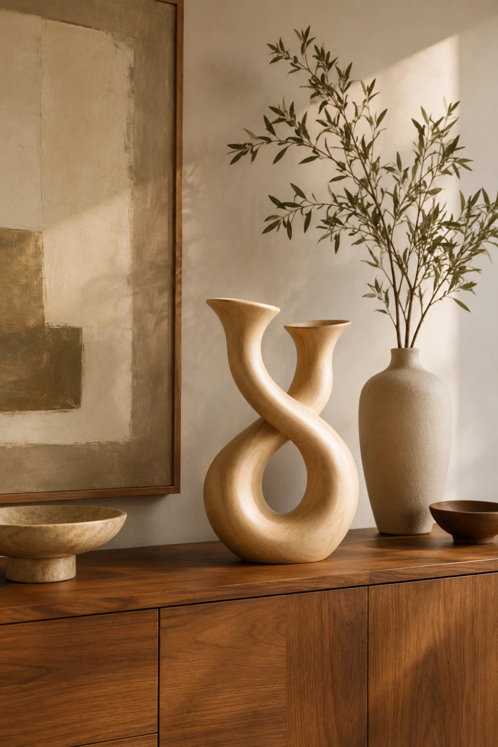 Modern Infinity Loop Wood Vase | Aesthetic Double Neck Sculpture | Space Decor Gift