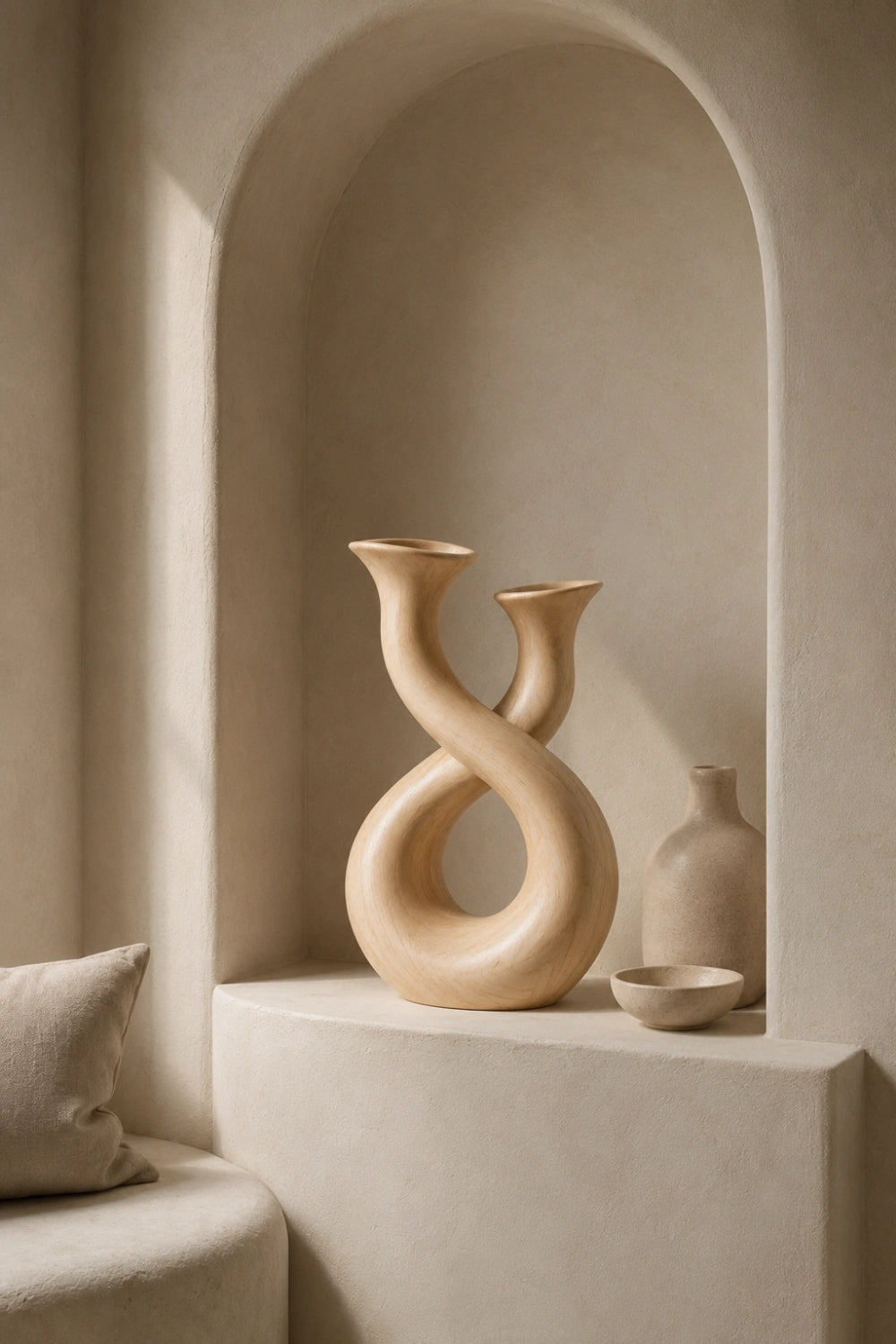 Modern Infinity Loop Wood Vase | Aesthetic Double Neck Sculpture | Space Decor Gift