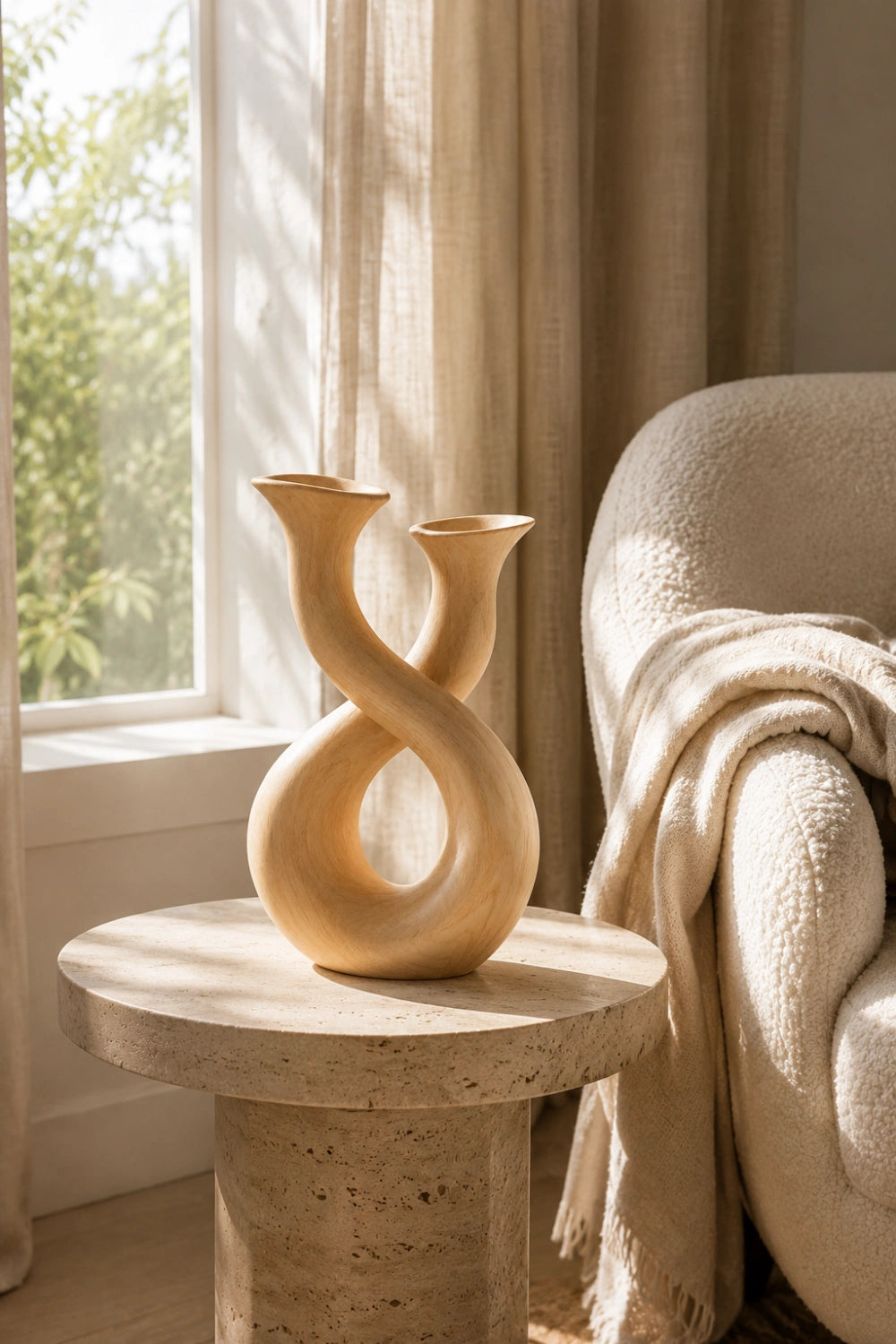 Modern Infinity Loop Wood Vase | Aesthetic Double Neck Sculpture | Space Decor Gift