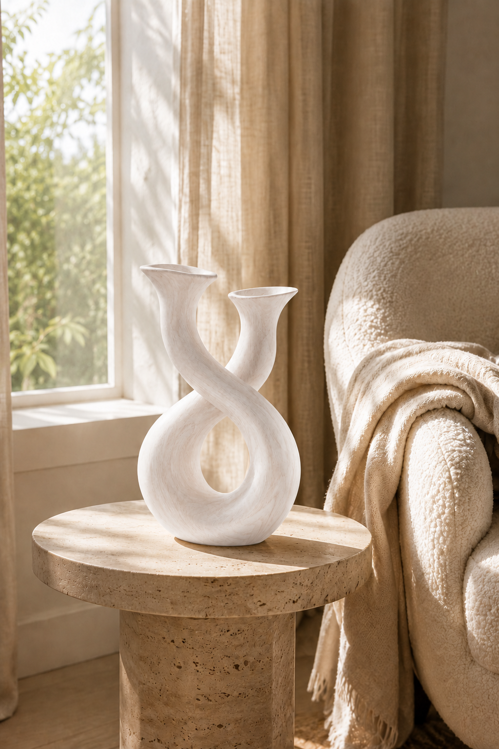 Modern Infinity Loop Wood Vase | Aesthetic Double Neck Sculpture | Space Decor Gift