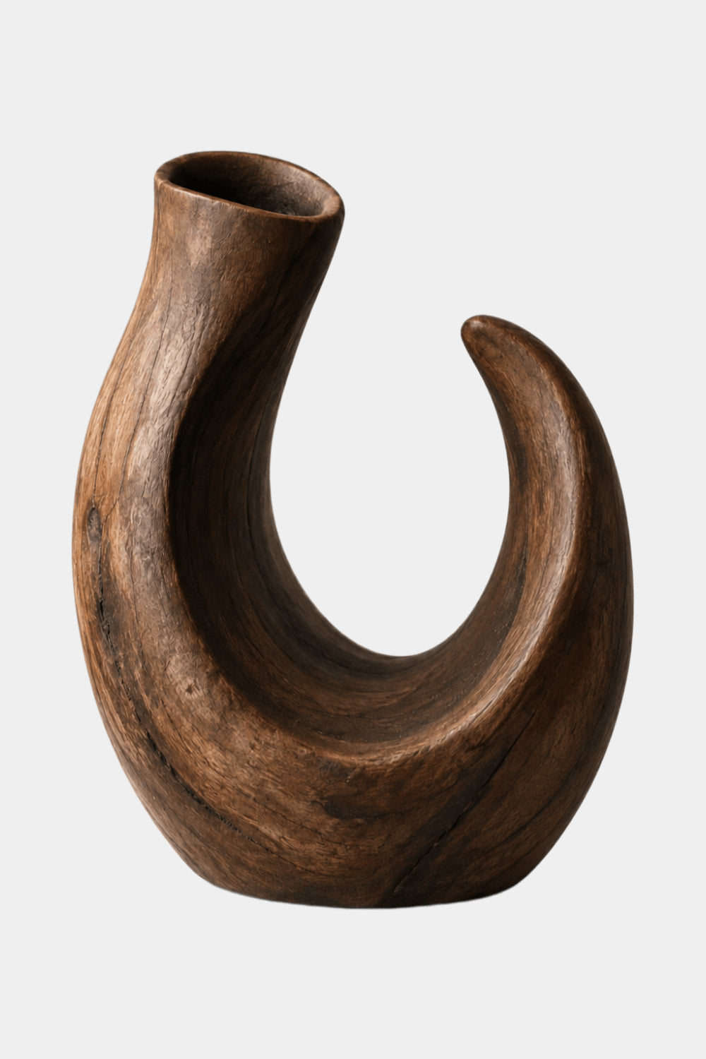 Modern C-Shape Wooden Vase Sculpture | Organic Art for Home Decor | Creative Gift