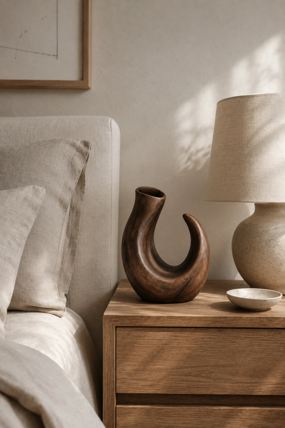 Modern C-Shape Wooden Vase Sculpture | Organic Art for Home Decor | Creative Gift