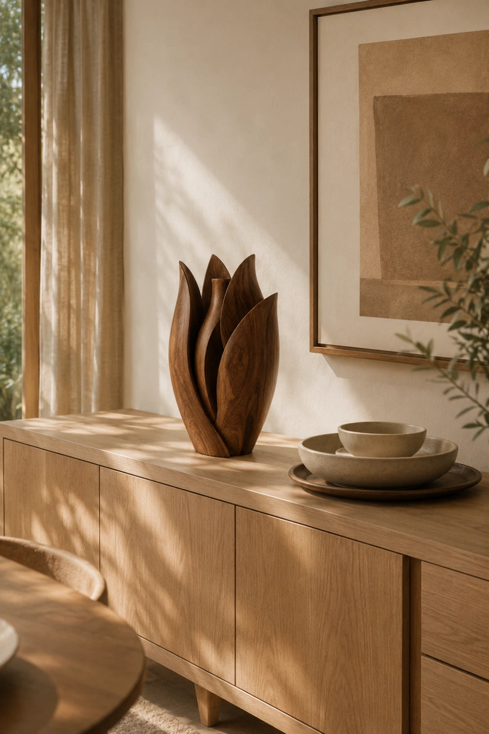 Blooming Tulip Wood Vase | Artistic Petal Sculpture for Modern Space Decor