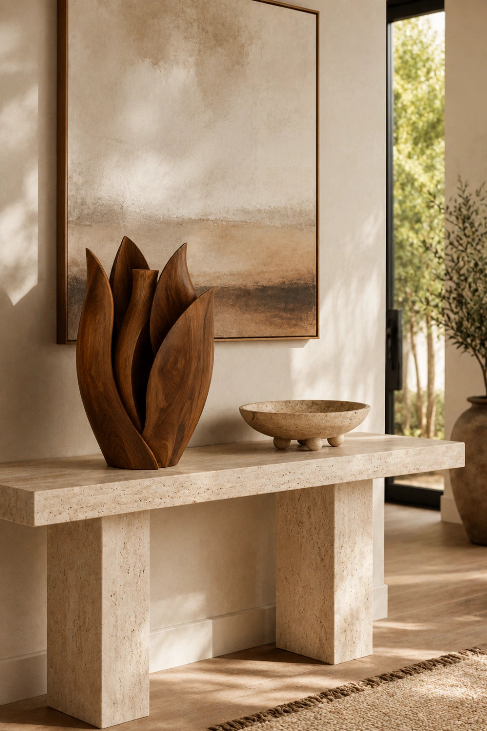 Blooming Tulip Wood Vase | Artistic Petal Sculpture for Modern Space Decor