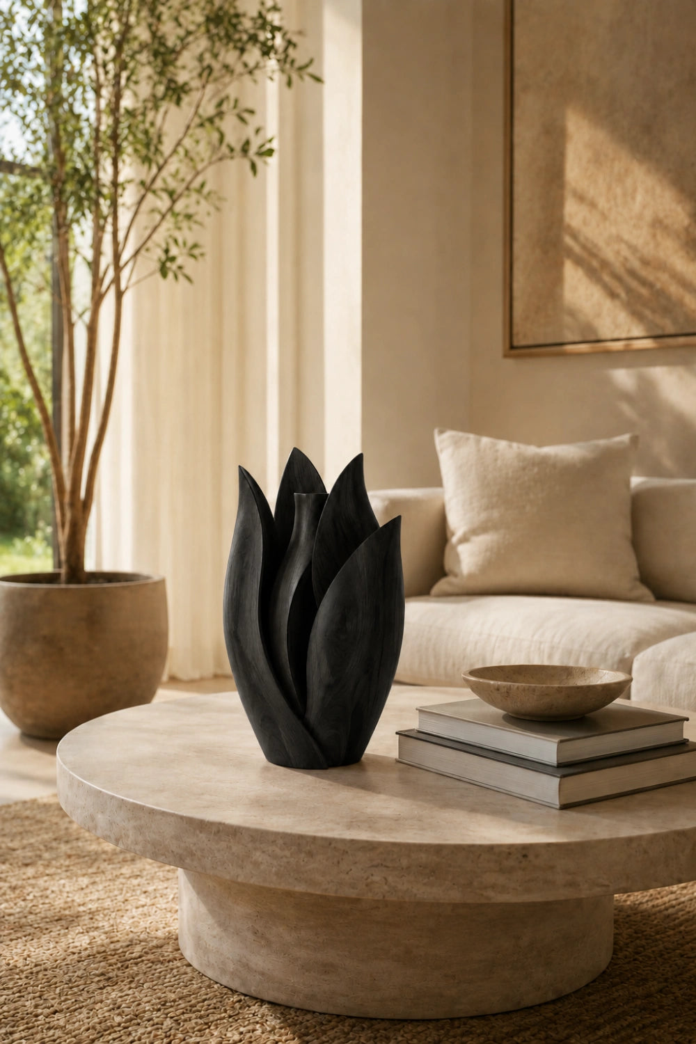 Blooming Tulip Wood Vase | Artistic Petal Sculpture for Modern Space Decor