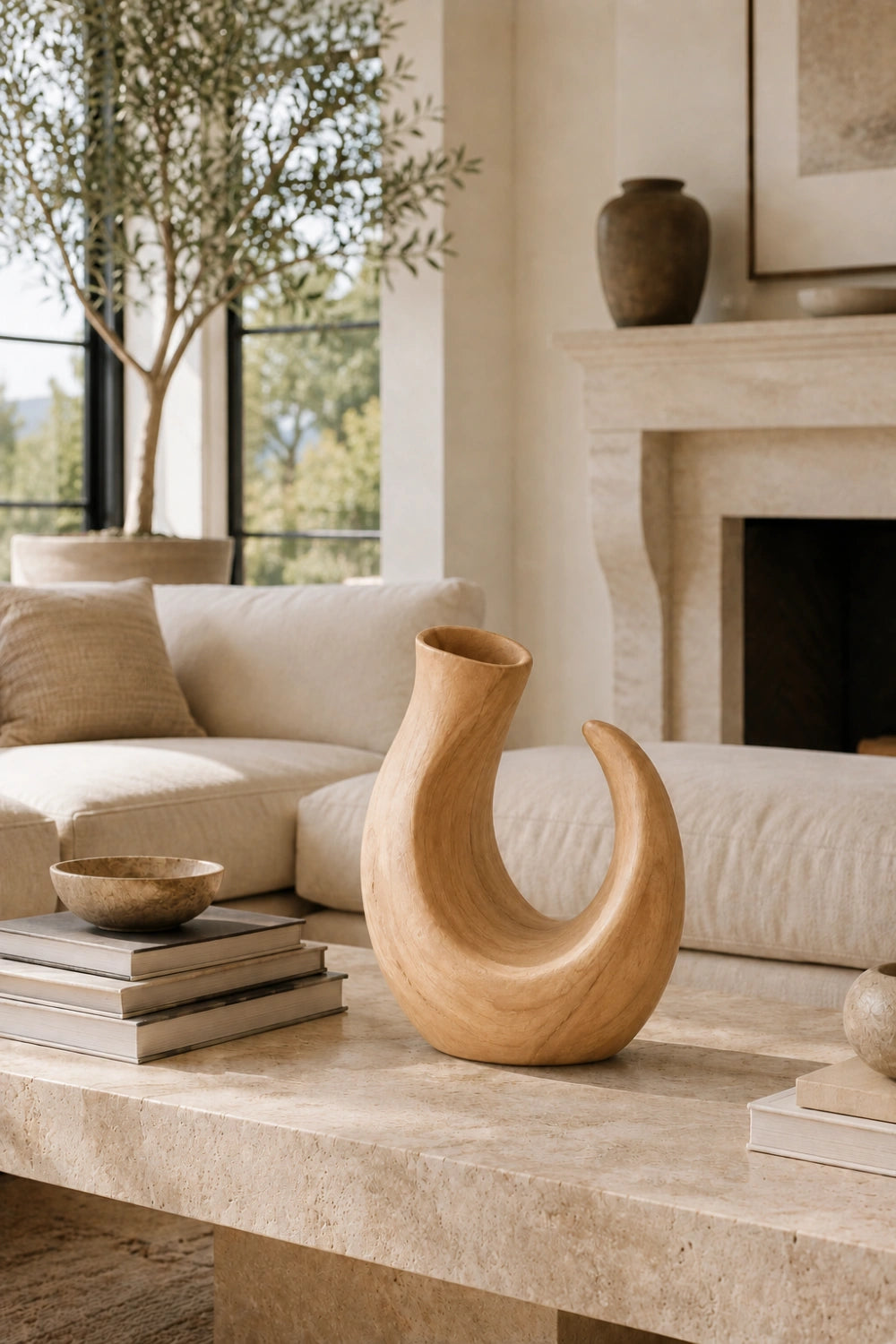 Modern C-Shape Wooden Vase Sculpture | Organic Art for Home Decor | Creative Gift