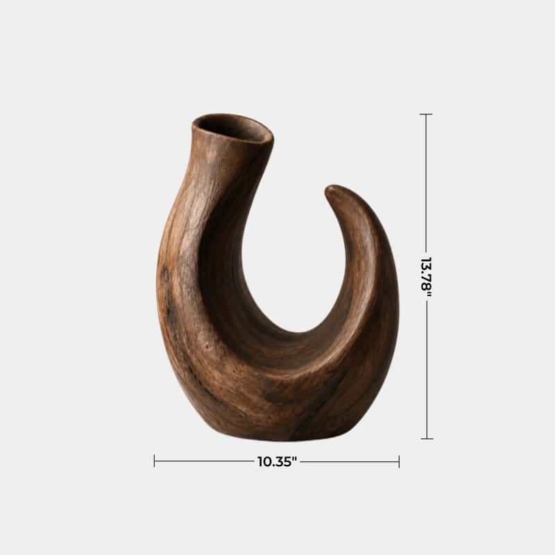 Modern C-Shape Wooden Vase Sculpture | Organic Art for Home Decor | Creative Gift