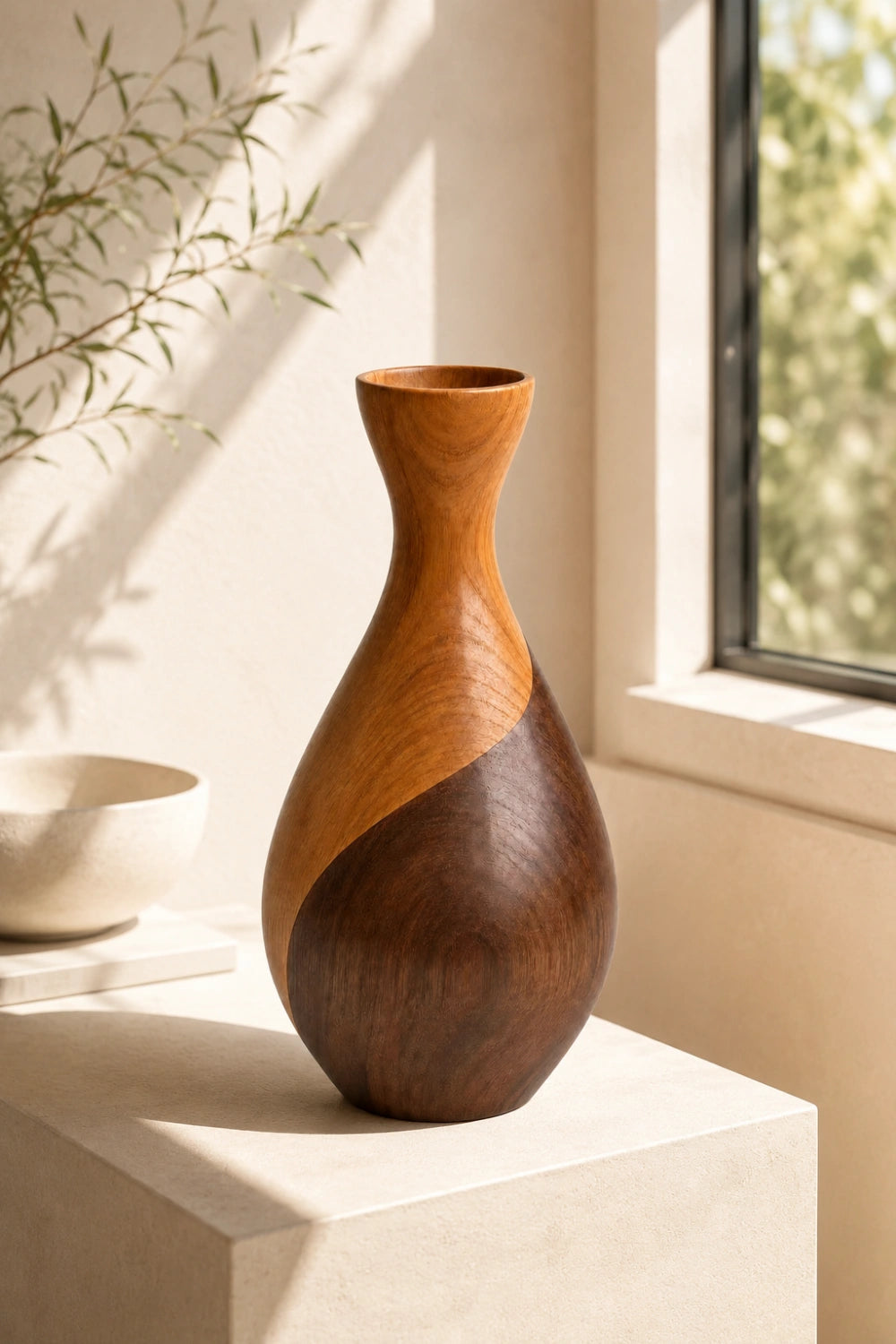 Luxury Minimalist Wooden Vase Abstract Gourd Design Natural Finish Statement Piece For Contemporary Spaces